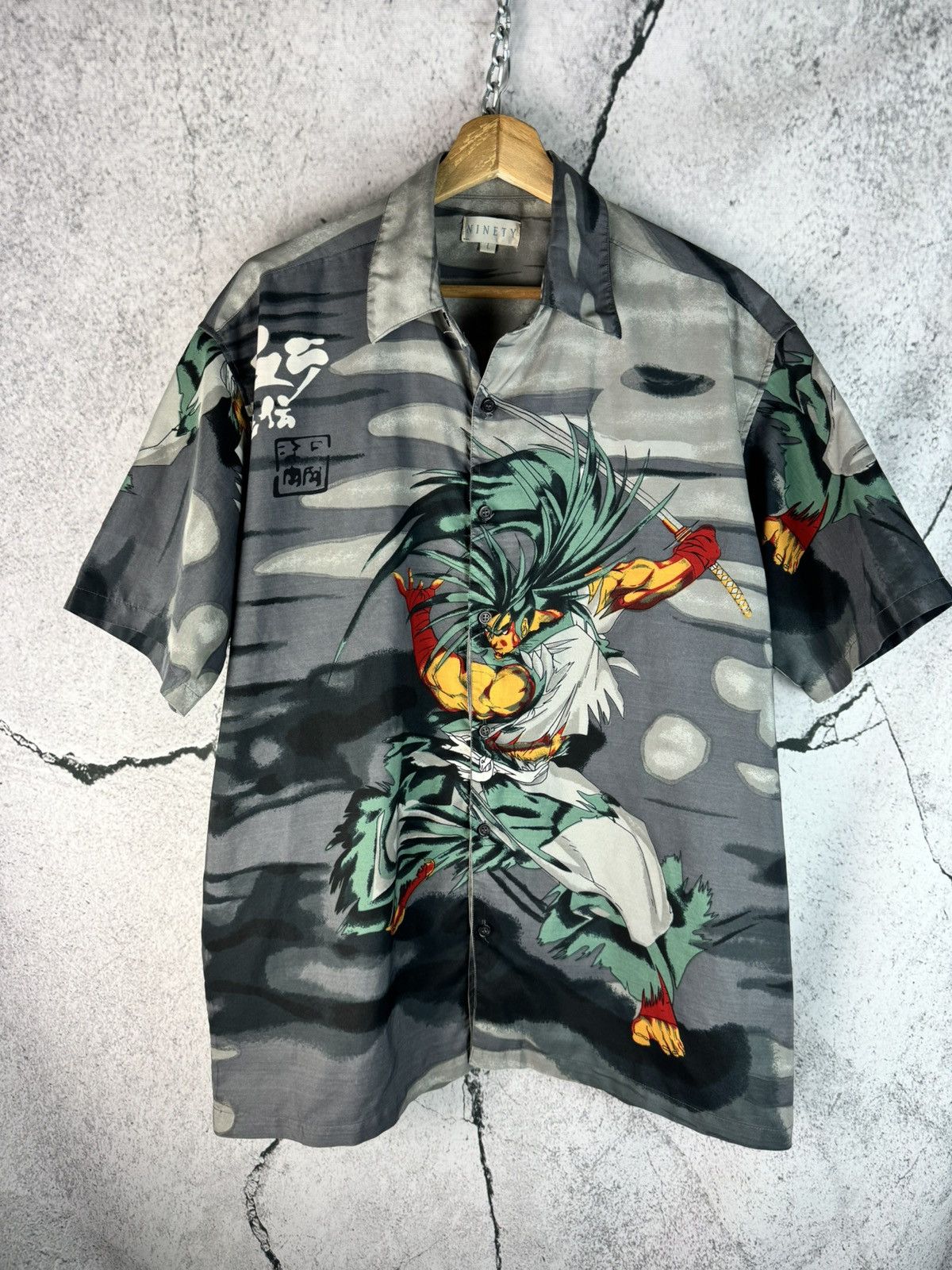 Japanese Brand Y2K Anime Shirt Button Up Samurai asian symbols dragon 00s Size US L / EU 52-54 / 3 - 1 Thumbnail