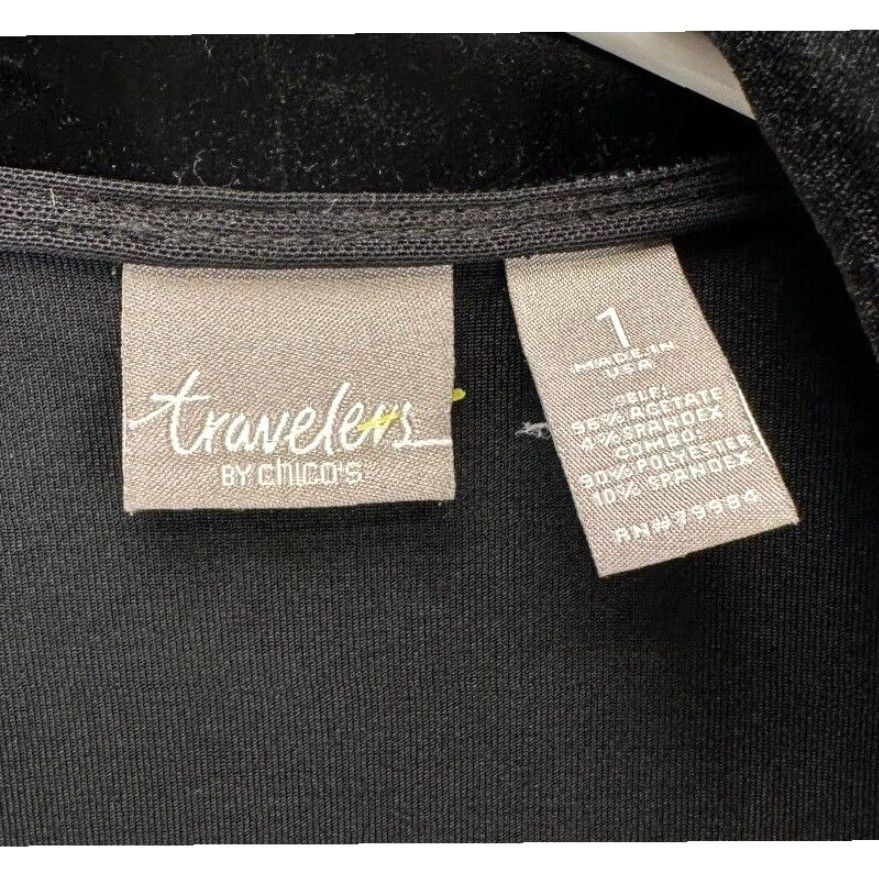 Vintage Chicos Sweater Cardigan Womens 1 Black Velour Accent Open Made In USA Travelers Size XS / US 0-2 / IT 36-38 - 4 Thumbnail