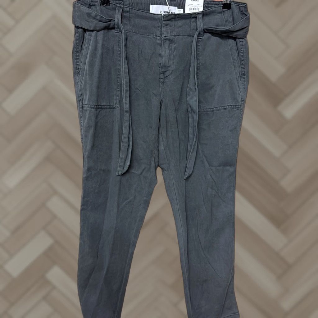 Vintage Sonoma Pants Womens 12 Gray Lyocell Blend Chambray Front Tie Ankle Cropped NWT Size 34" / US 12 / IT 48 - 1 Thumbnail