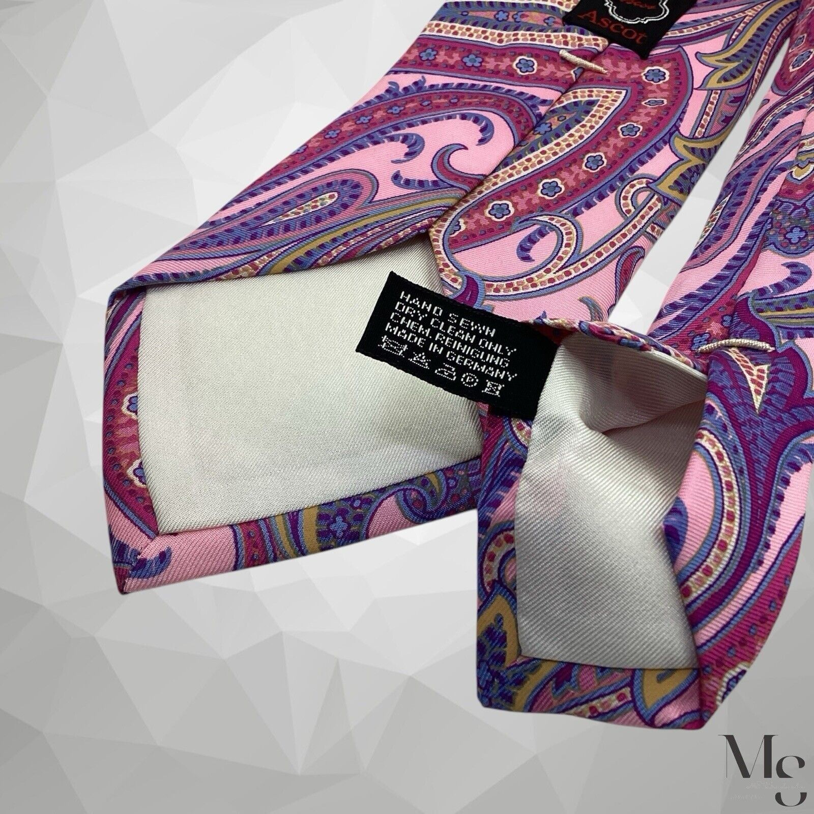 Designer ASCOT XL Pink Paisley Luxury Silk Tie Hand Sewn In Germany 6 Size ONE SIZE - 5 Thumbnail