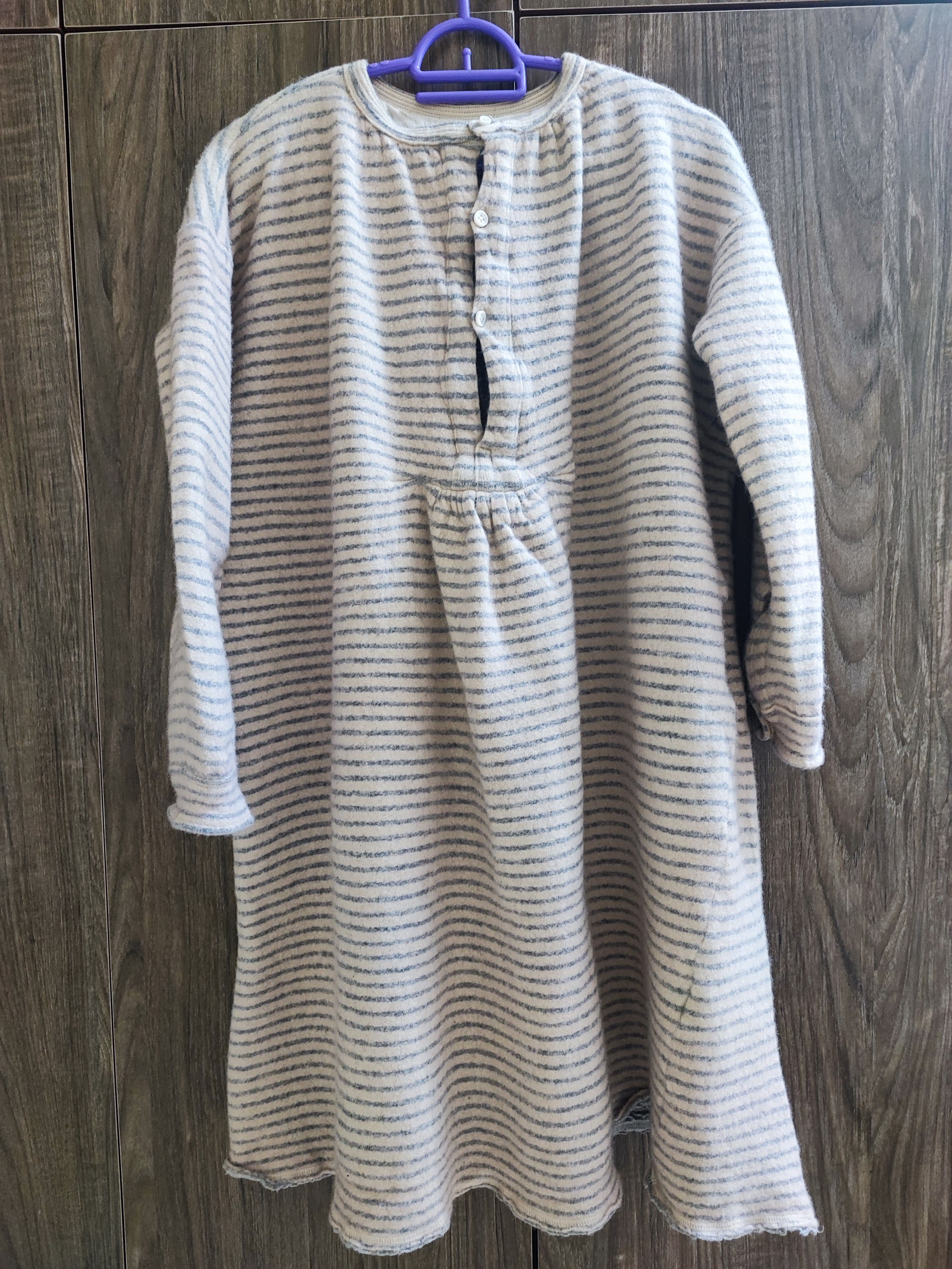 image of Archival Clothing x Kapital Stripe Oversize Wool Gypsy Blouse in Gray/Beige, Women's (Size Small)