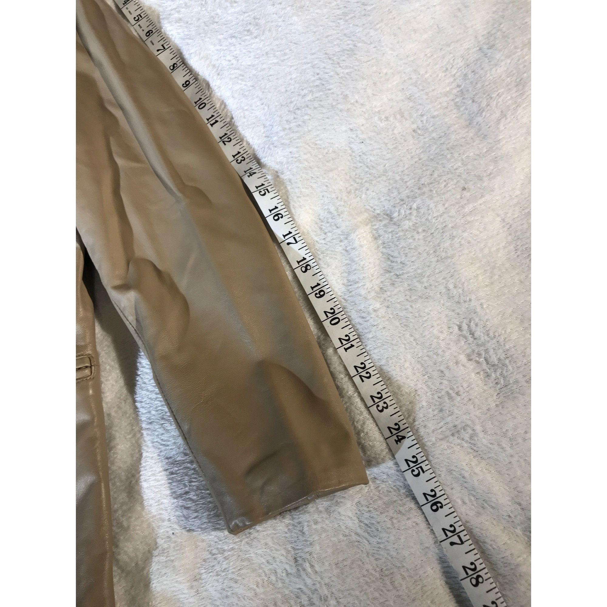 Designer Pamela McCoy Women's Vintage Y2K Taupe Leather Blazer Duster Size XS / US 0-2 / IT 36-38 - 8 Thumbnail