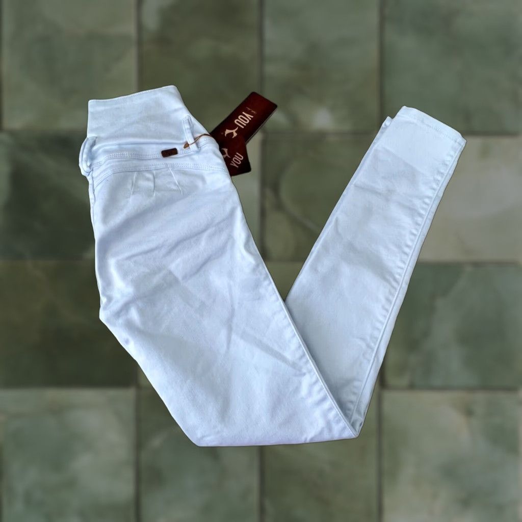Vintage YOU Womens White Skinny Jeans Stretch 25 Waist Low Rise Casual Cotton Size 42" / US 20 - 1 Thumbnail
