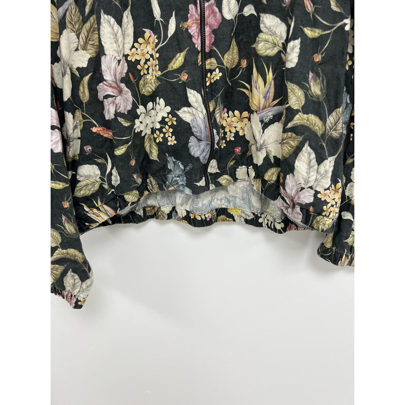 Onia Onia Women Jack Long Sleeve Linen Full-Zip Floral XL A000664 Size XL / US 12-14 / IT 48-50 - 4 Thumbnail