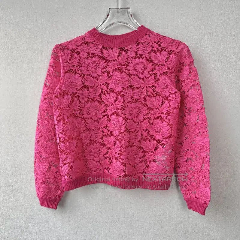 Valentino Valentino Pink Lace Long Sleeve T-Shirt . Size S / US 4 / IT 40 - 1 Thumbnail
