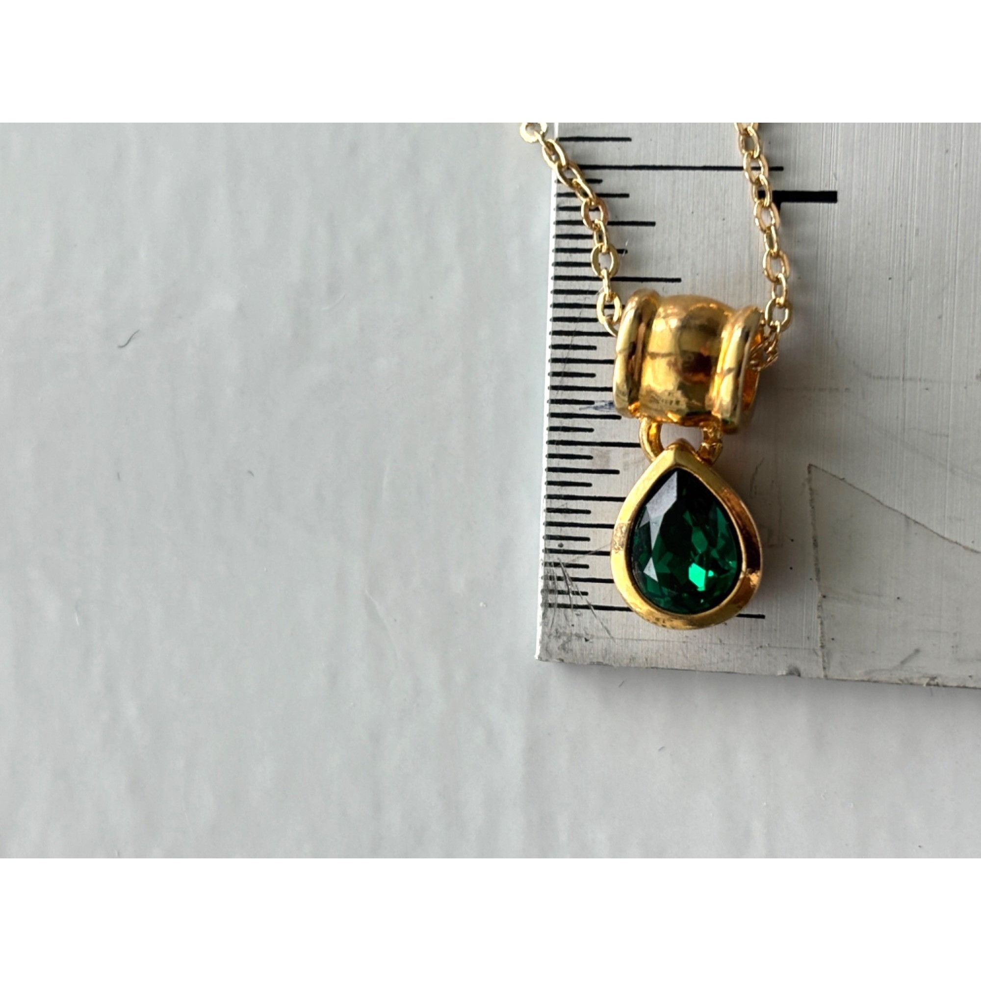 Other Gold Pendant Necklace W/ Green Teardrop Gemstone On Adjustab Size ONE SIZE - 5 Thumbnail