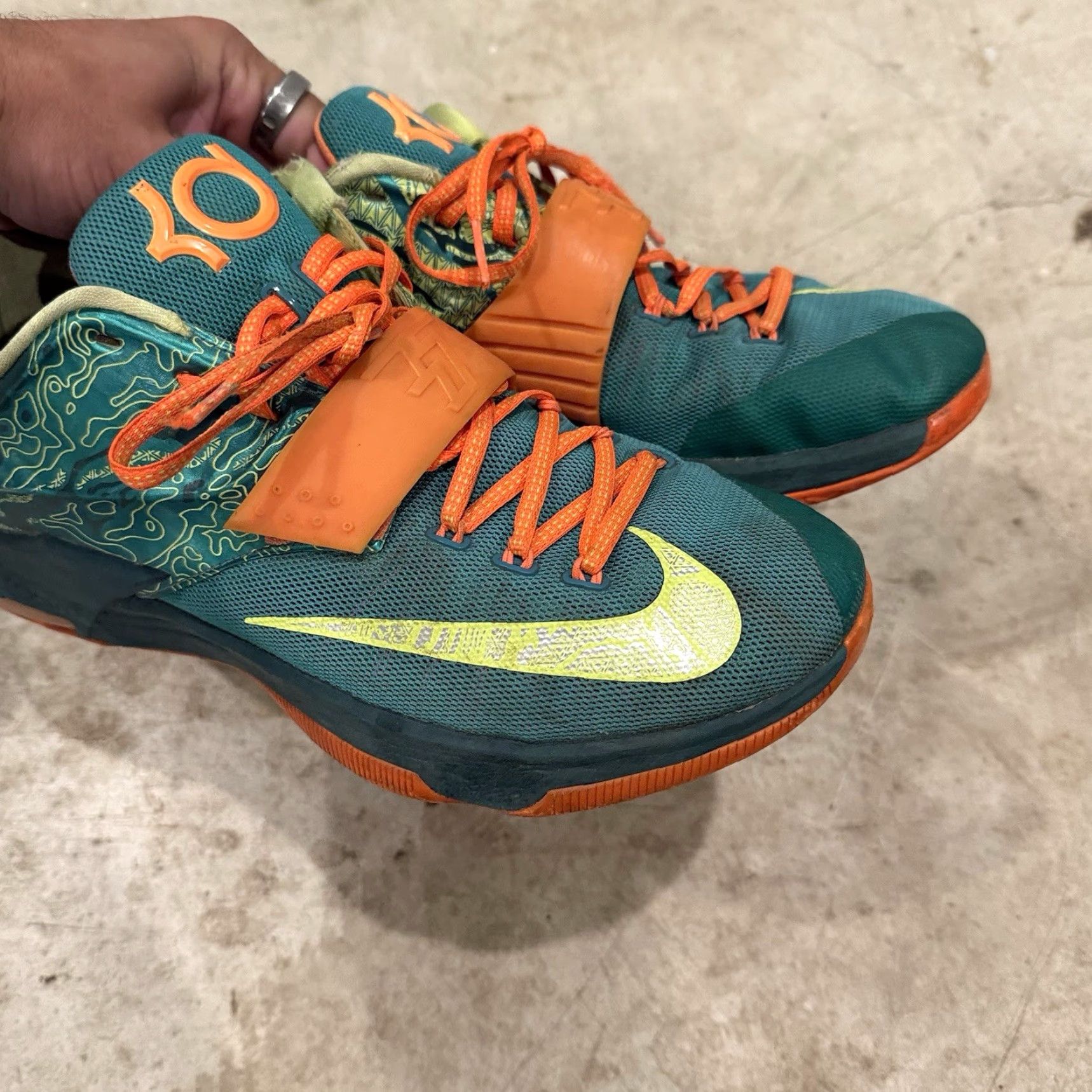 Nike VINTAGE Nike KD VII 7 'Weatherman' Green Orange Yellow Men's Size 12 653996-303 WORN Sneakers Size US 12 / EU 45 - 3 Thumbnail