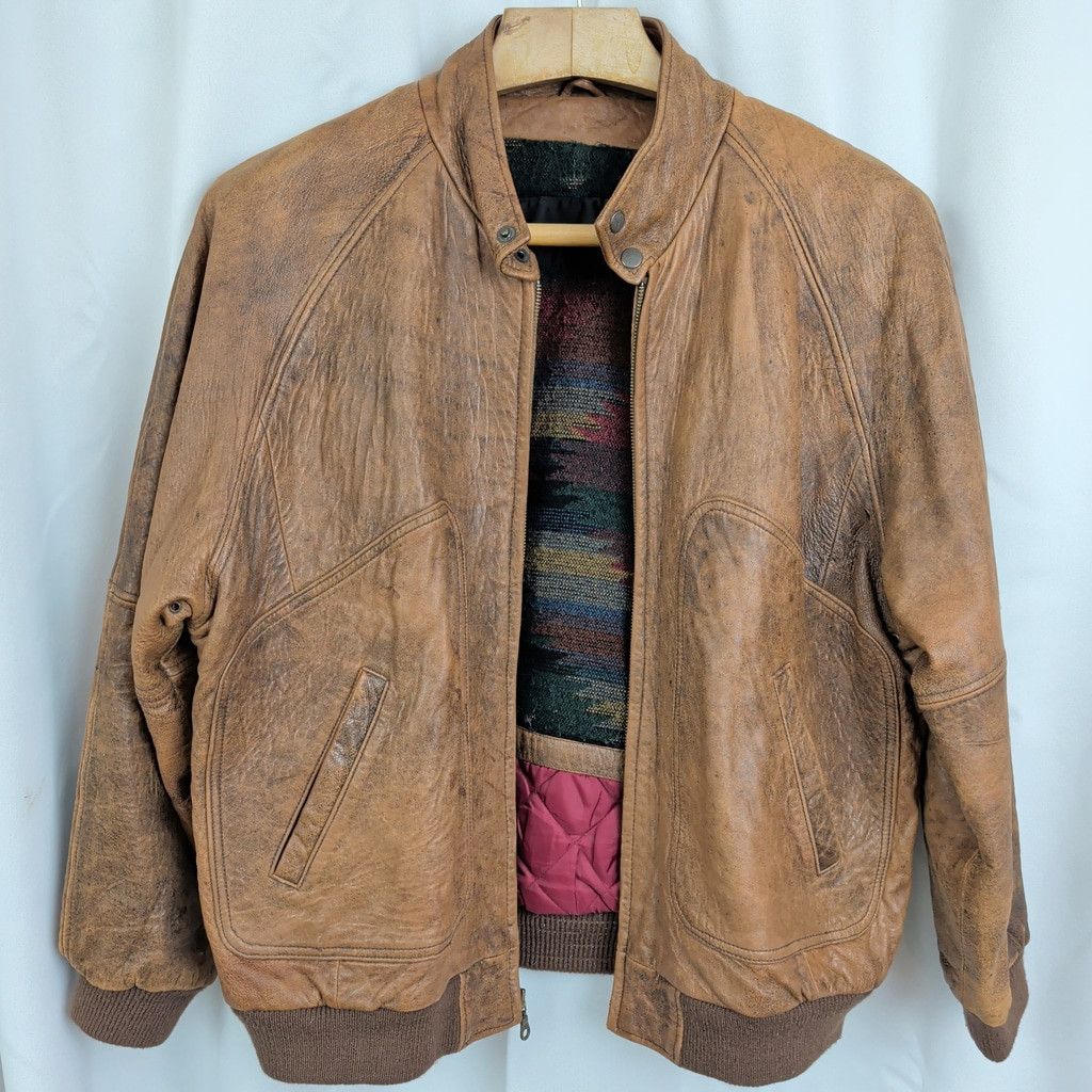 Vintage Vintage Brown Leather Bomber Jacket Men's Large Size US L / EU 52-54 / 3 - 4 Thumbnail