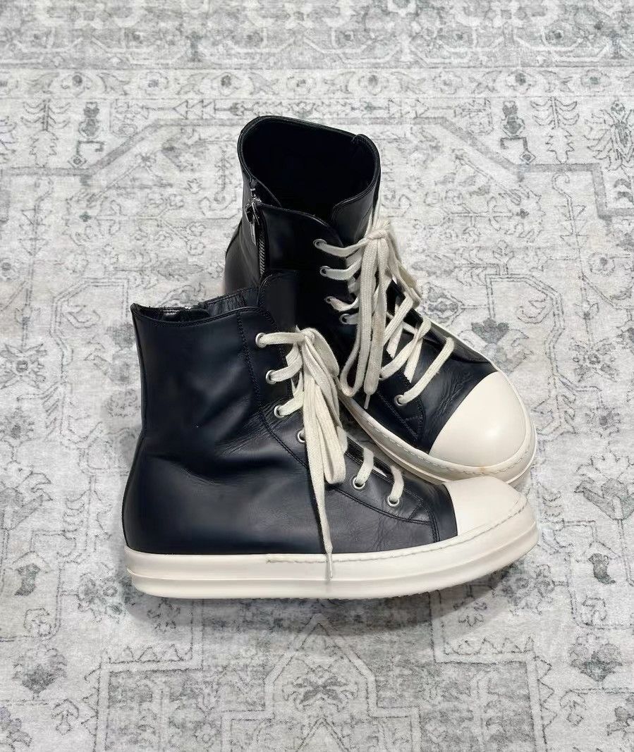 Rick Owens Rick Owens Classic Black & White Leather High-Top Size US 7 / EU 40 - 3 Thumbnail