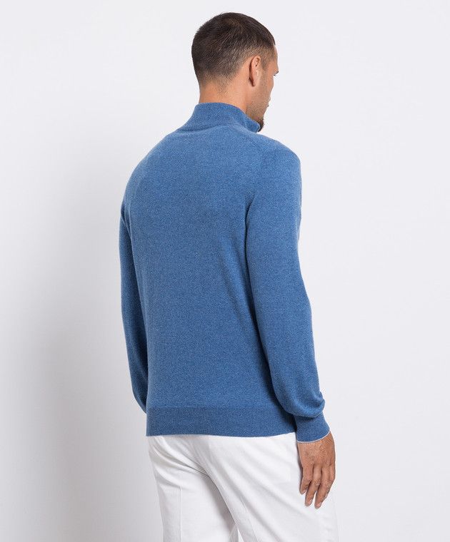 Brunello Cucinelli o1mle0624 Half Zip-Up Sweater in Blue Size US S / EU 44-46 / 1 - 4 Thumbnail