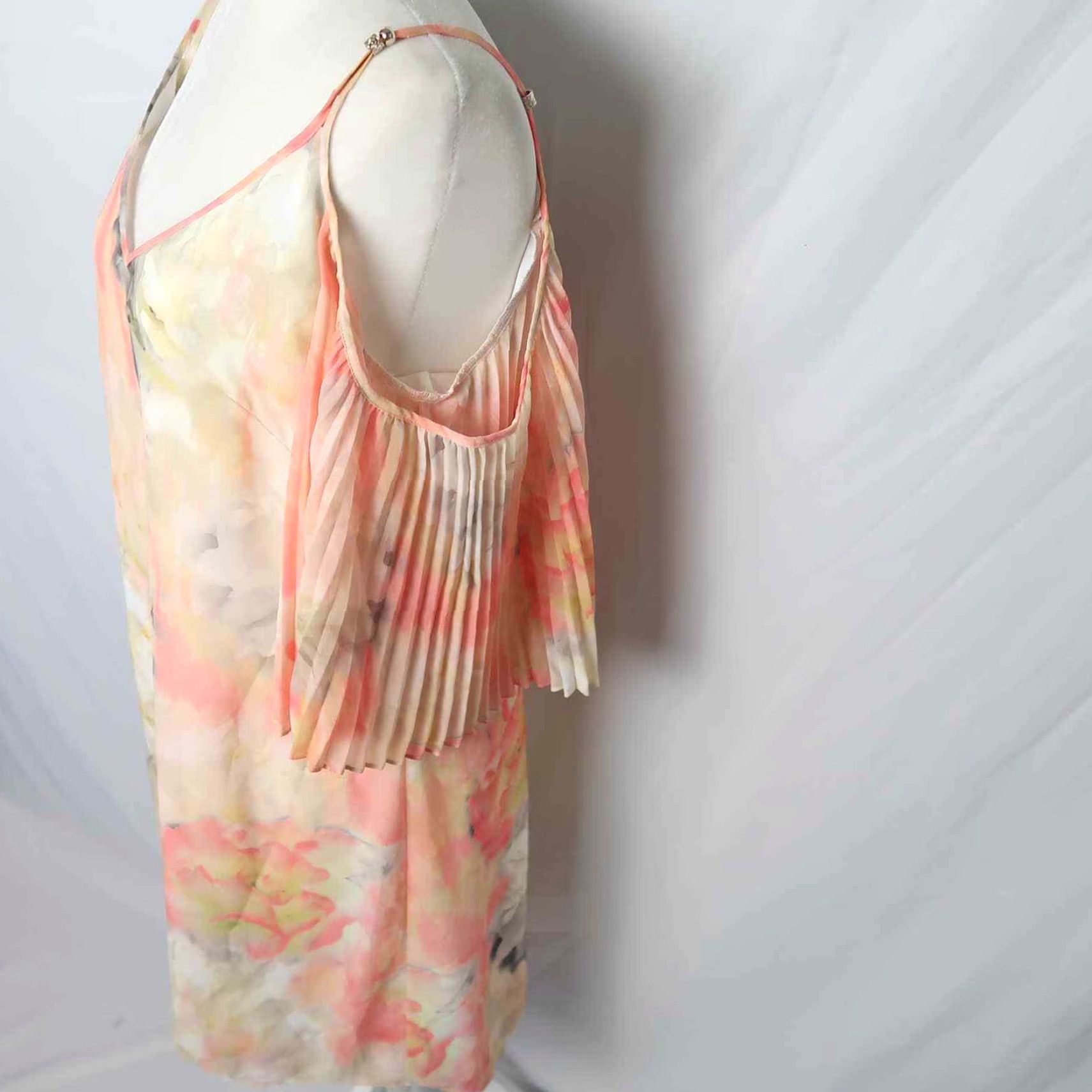 White House Black Market White House Black Market Dress Women 6 Orange Floral Watercolor Sundress Spaghetti Straps Cold Shoulder Spring Knee Length Party Cocktail Size M / US 6-8 / IT 42-44 - 3 Thumbnail