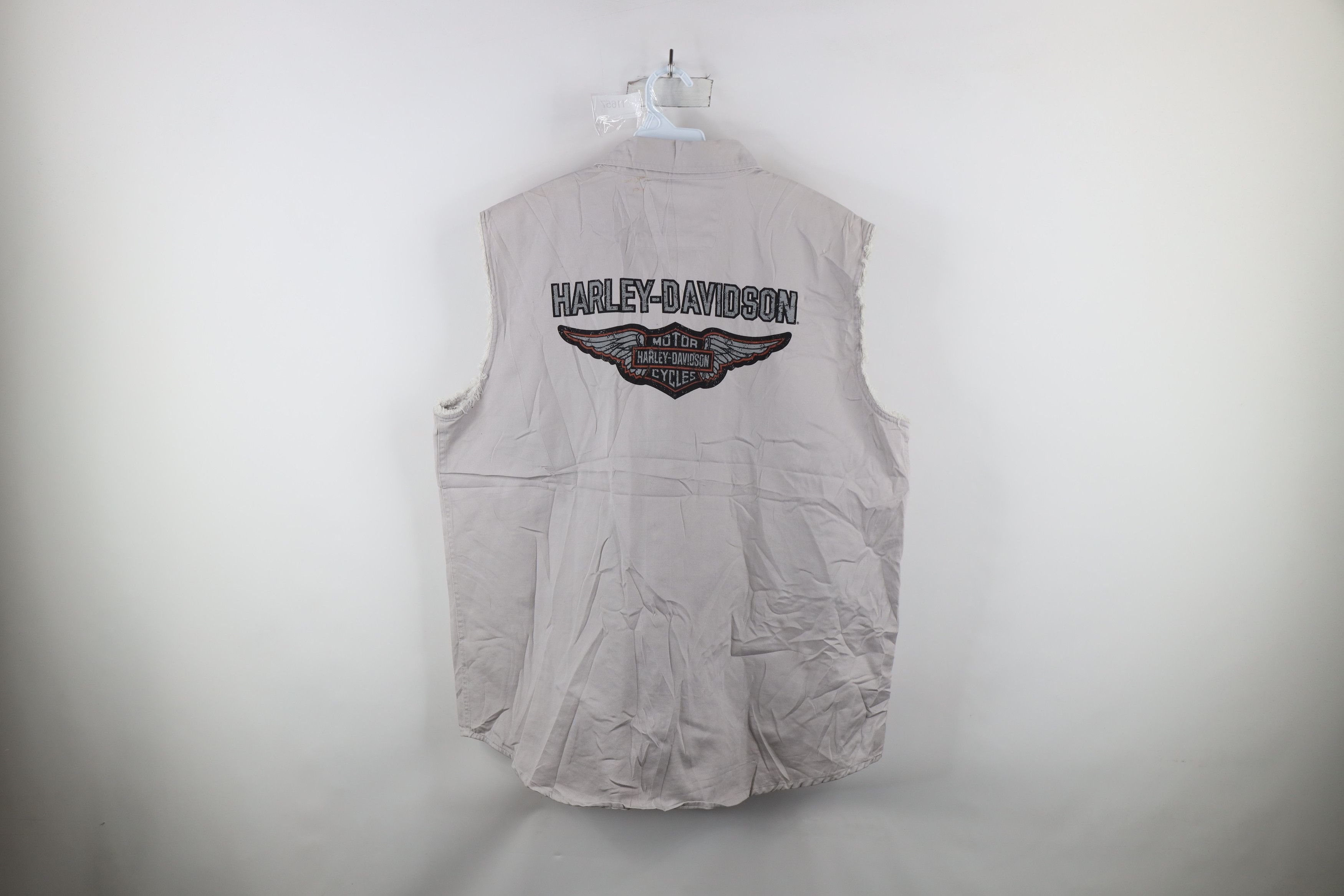 Harley Davidson × Vintage Vintage Harley Davidson Logo Cut Off Collared Button Shirt Size US XL / EU 56 / 4 - 11 Thumbnail