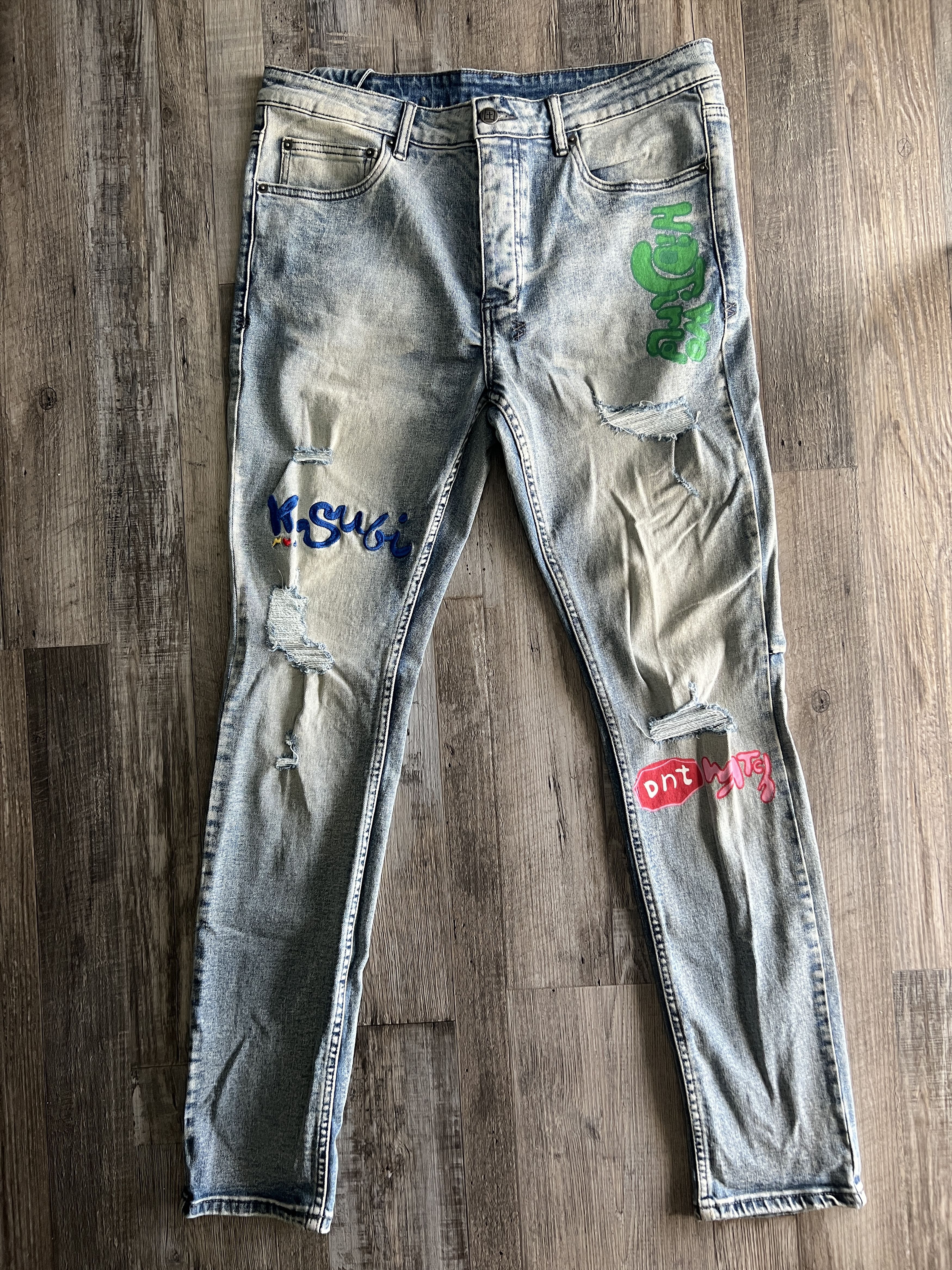 Ksubi " Multi Color Writing " Light Wash Blue Jeans