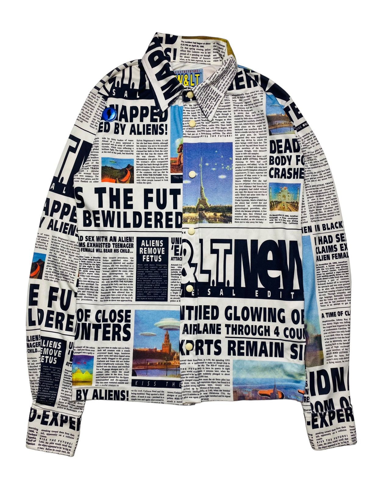 image of W Lt x W Lt Walter Van Beirendonck S/s 1997 - Alien Newspaper Article Button Shirt in White (Size S