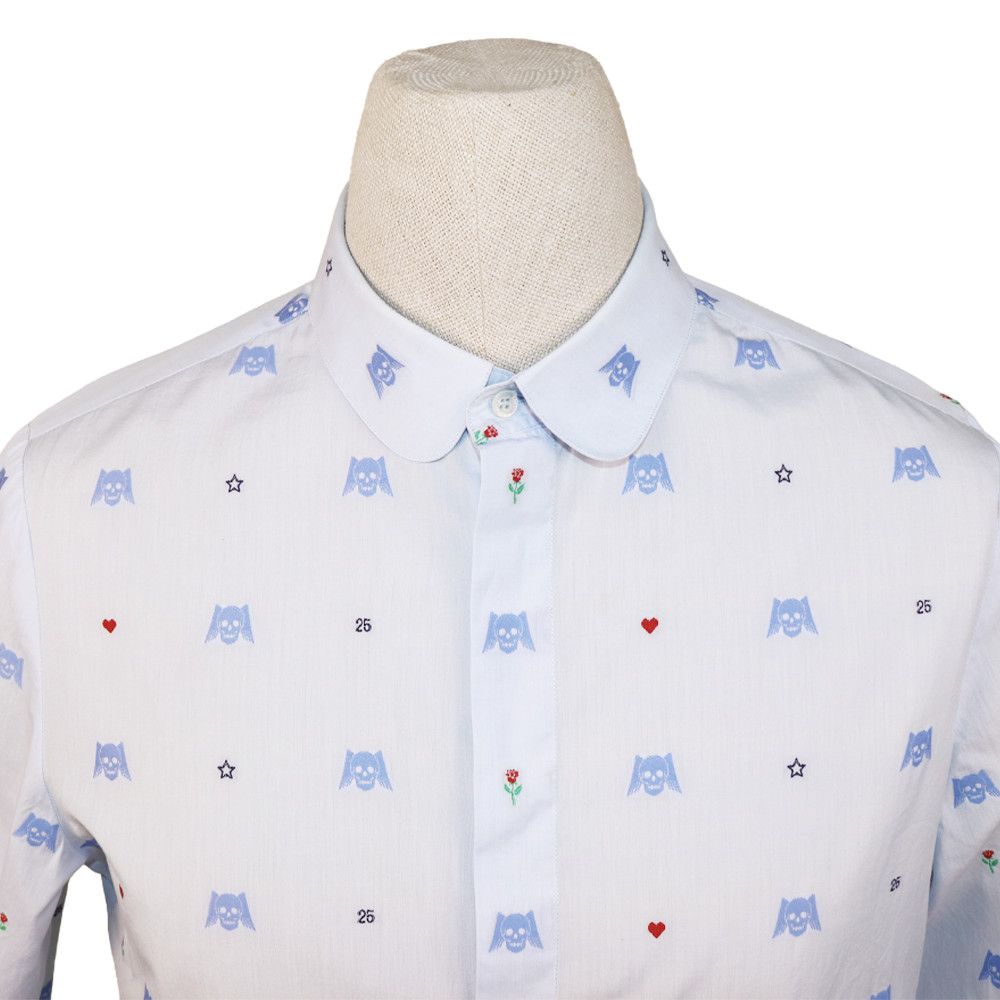 Gucci Gucci White Shirt with Blue Skull Embroidery and Club Collar Size US M / EU 48-50 / 2 - 2 Thumbnail
