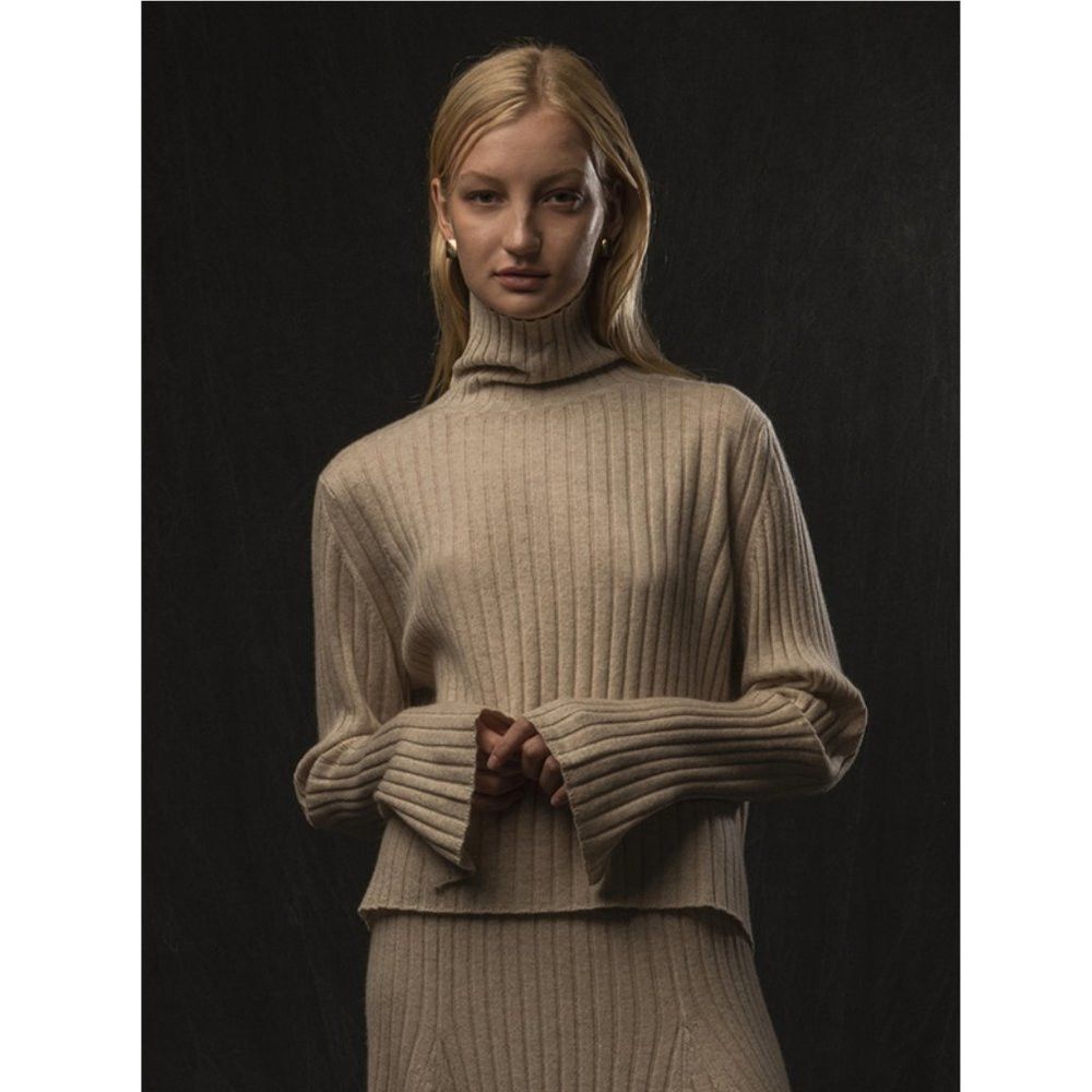 Other Purecashmere NYC Turtleneck Rib Sweater Oatmeal Cashmere Si Size S / US 4 / IT 40 - 1 Thumbnail