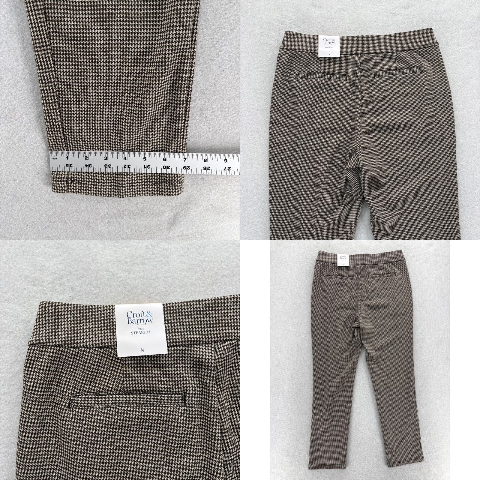 Croft & Barrow Croft & Barrow Ponte Straight Pants Womens Medium Brown Check Pull On Stretch Size 32" / US 10 / IT 46 - 8 Thumbnail