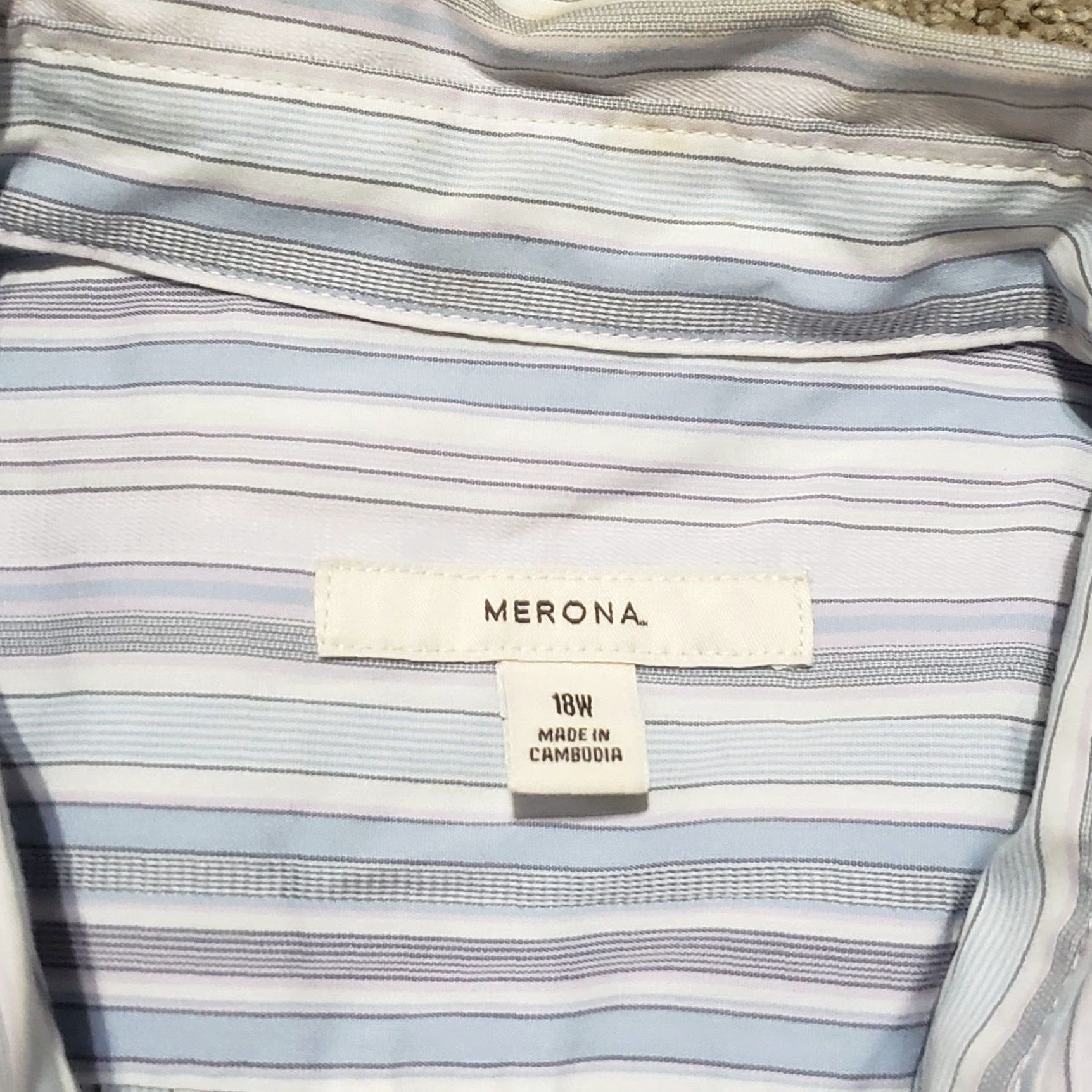 Merona Merona Shirt 3/4 Sleeve Button-Up Striped Top Women 18W Blue White Multicolor Casual Spring Summer Size XXL / US 16-18 / IT 52-54 - 3 Thumbnail