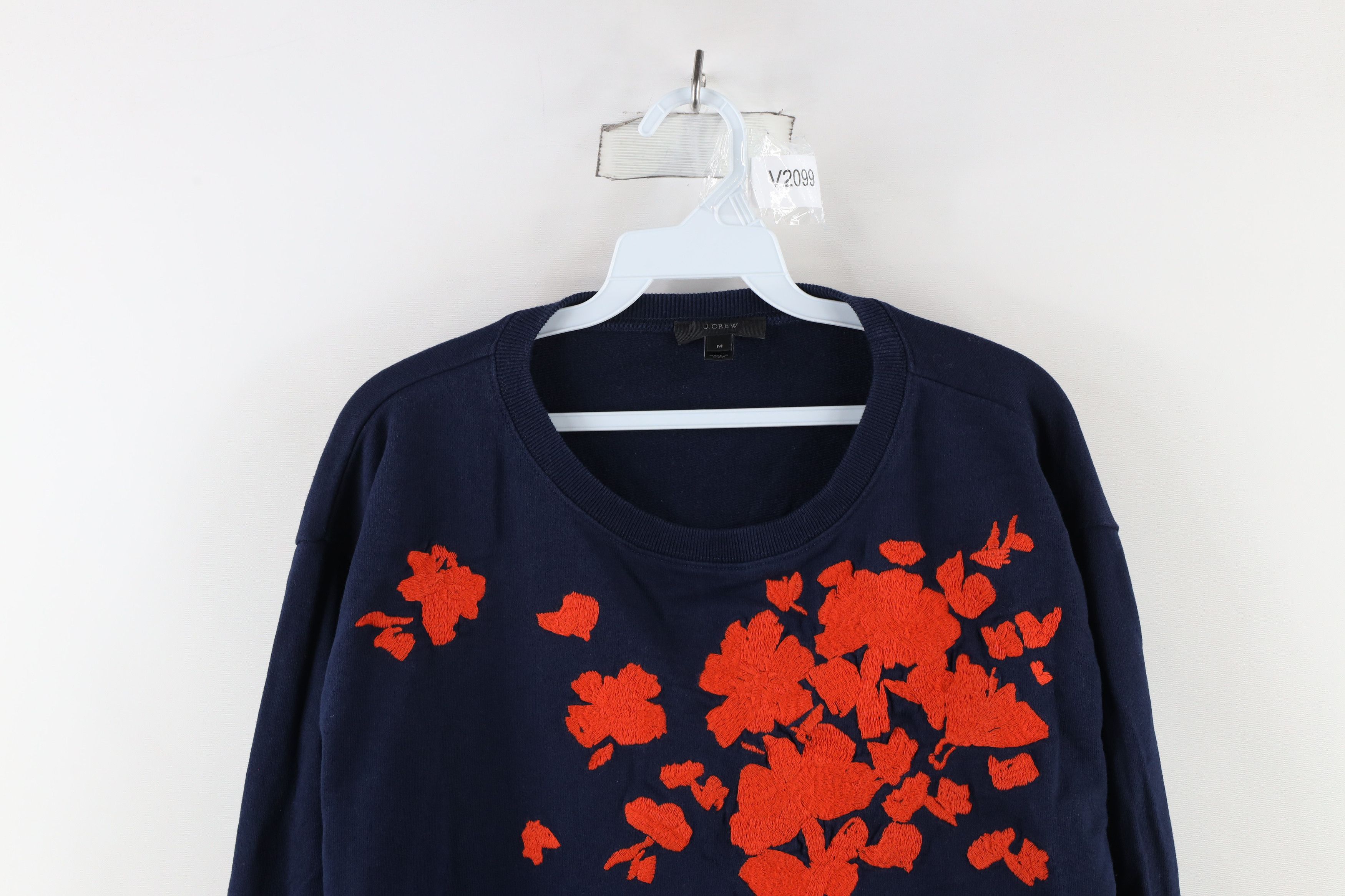 J.Crew × Vintage J Crew Floral Flower Crewneck Sweatshirt Navy Blue Size M / US 6-8 / IT 42-44 - 2 Thumbnail