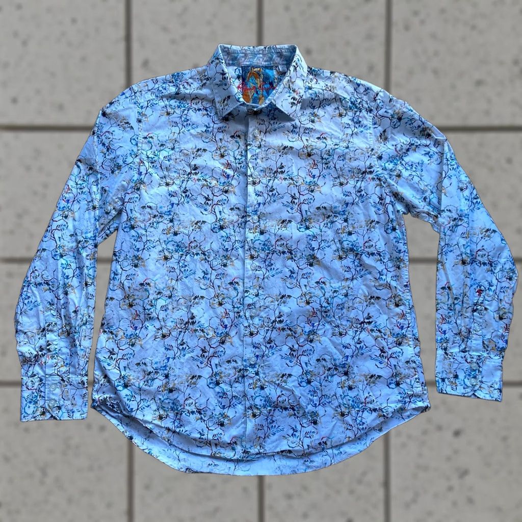 Robert Graham Robert Graham Shirt Mens XL Floral Abstract Long Sleeve Button-Up Emerald/White Cotton Flip Cuff Size US XL / EU 56 / 4 - 1 Thumbnail