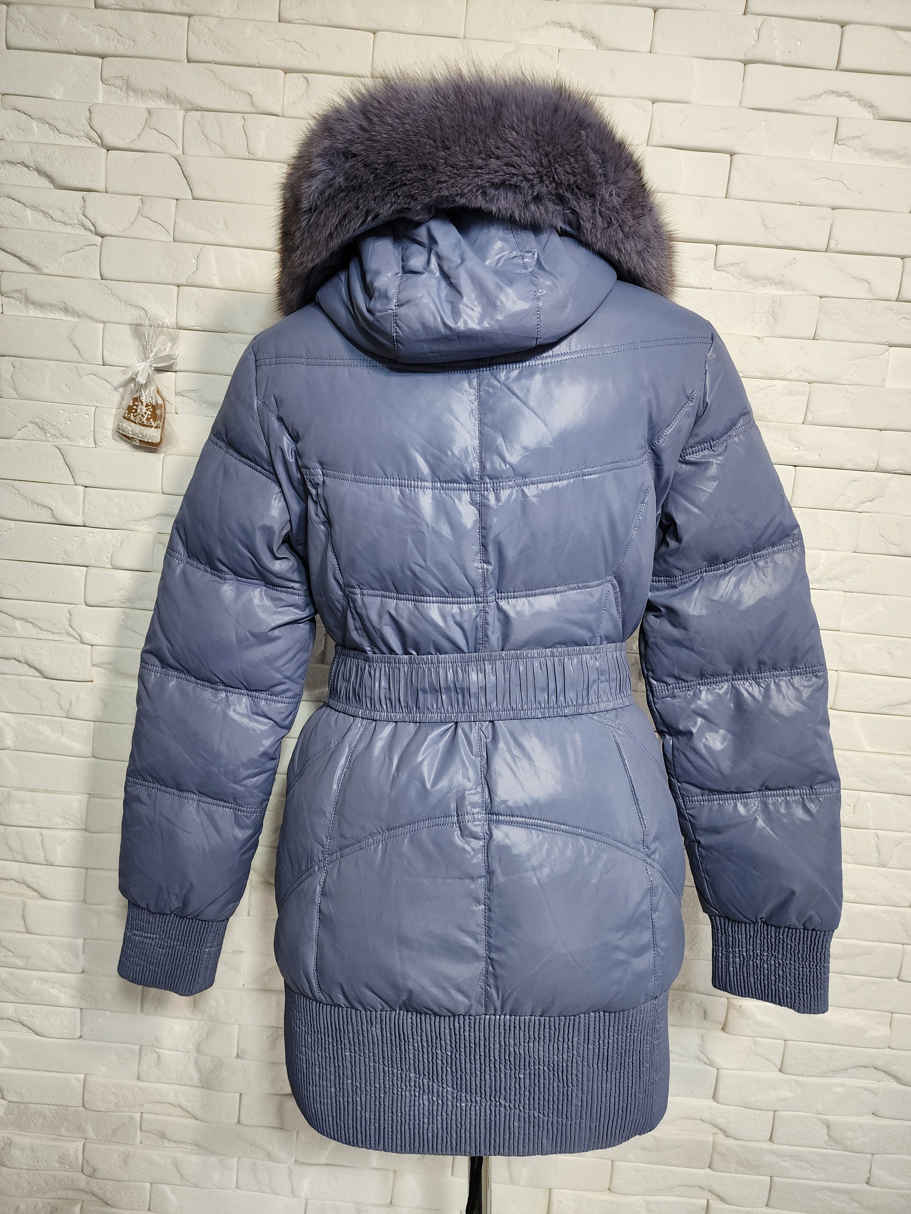 Uniqlo Blue Down Puffer Coat: Hooded Fur Trim Winter Jacket Size M / US 6-8 / IT 42-44 - 4 Thumbnail