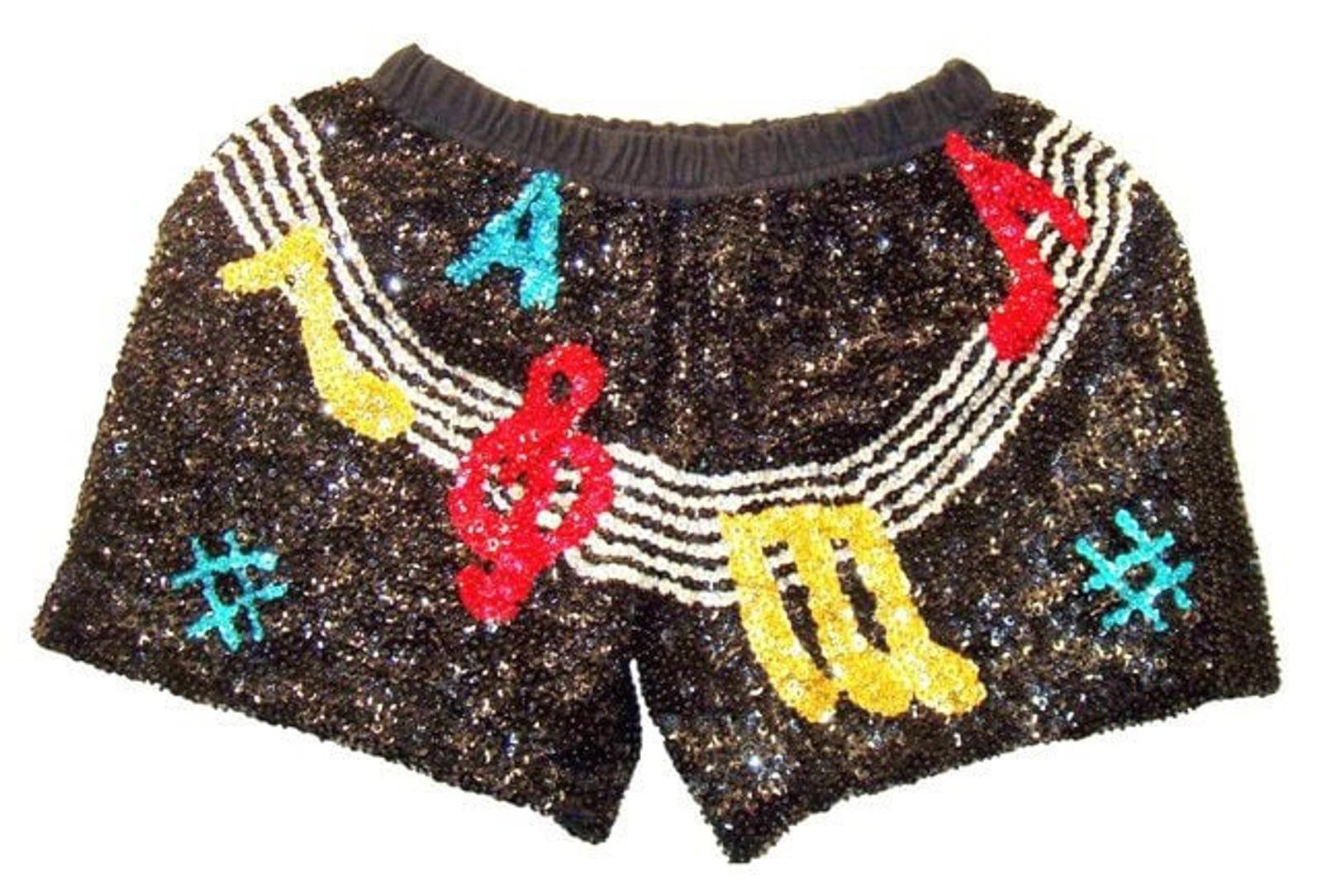 Designer Sequin Short BLACK w/MUSIC NOTES Size 32" / US 10 / IT 46 - 1 Thumbnail