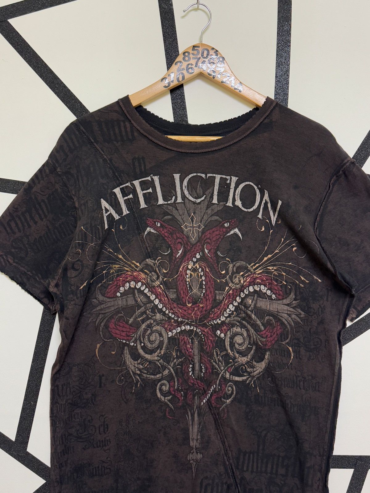 Affliction AFFLICTION CROSS SNAKE DISTRESSED RECONSTRUCTED TEE Size US M / EU 48-50 / 2 - 5 Thumbnail