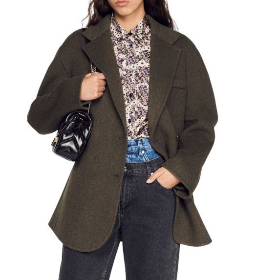 Sandro FISHER 38 M Khaki Wool Blend Collar 88488 Size M / US 6-8 / IT 42-44 - 1 Thumbnail