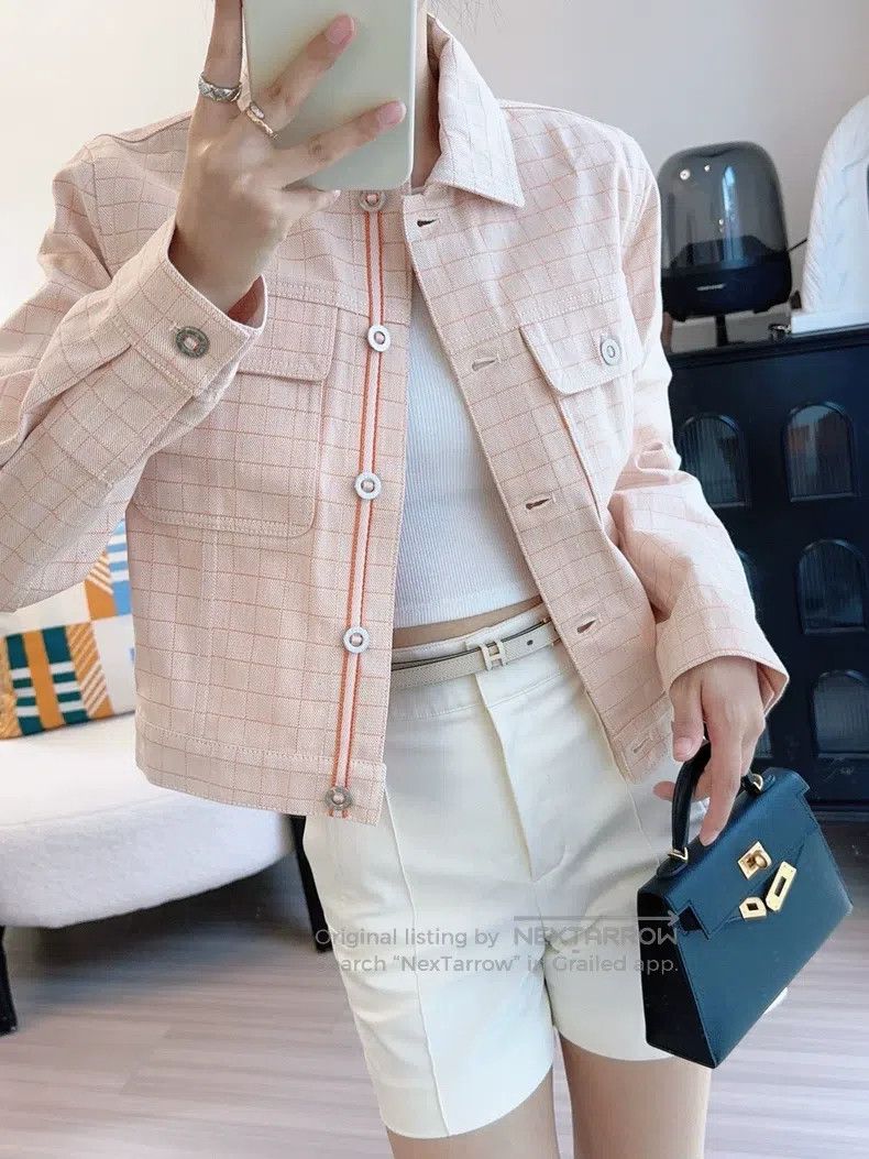 Hermes Hermes Ladies' orange checkered denim jacket Size XS / US 0-2 / IT 36-38 - 6 Thumbnail
