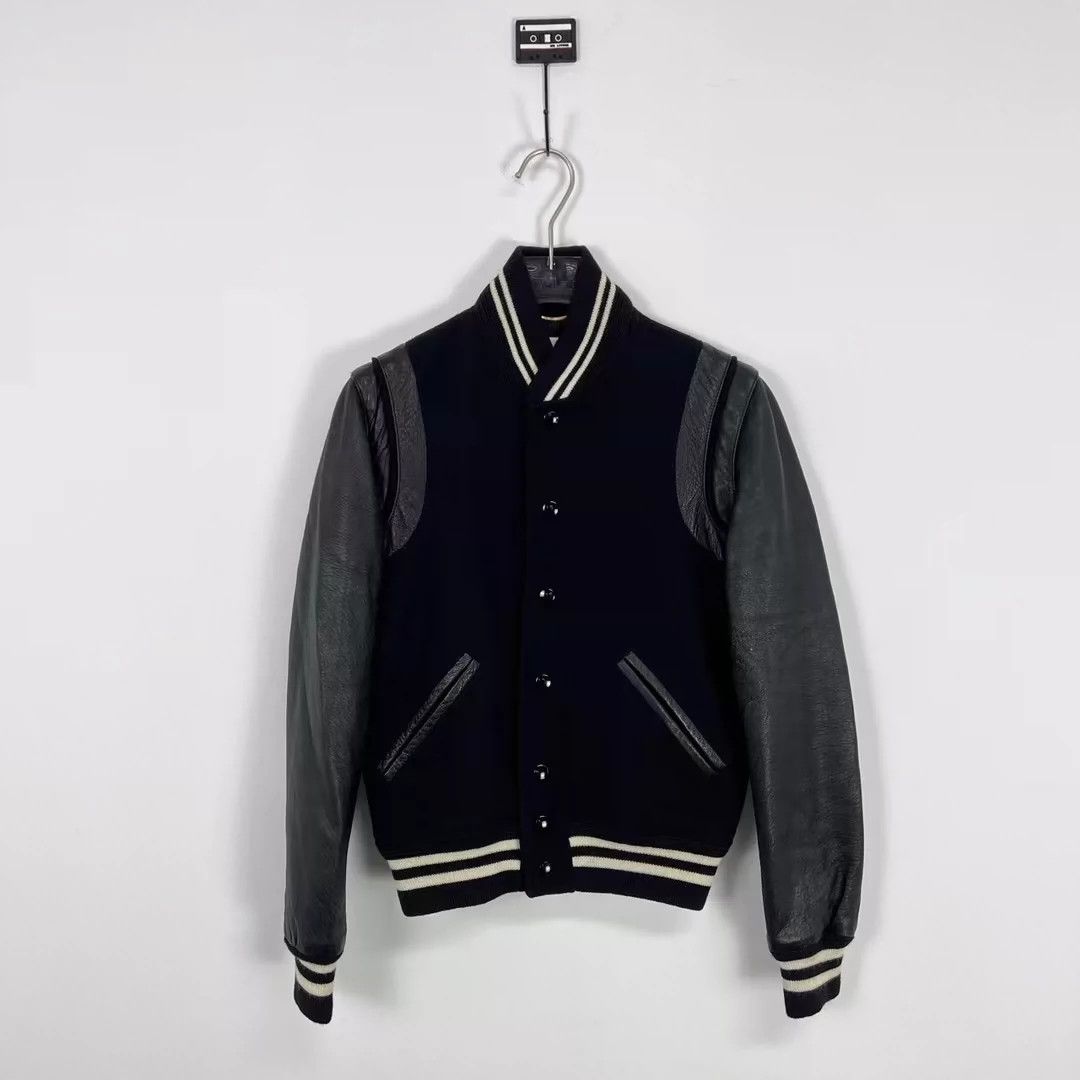 Saint Laurent Paris Saint Laurent Paris Black patchwork sleeve baseball jacket Size US XS / EU 42 / 0 - 1 Thumbnail