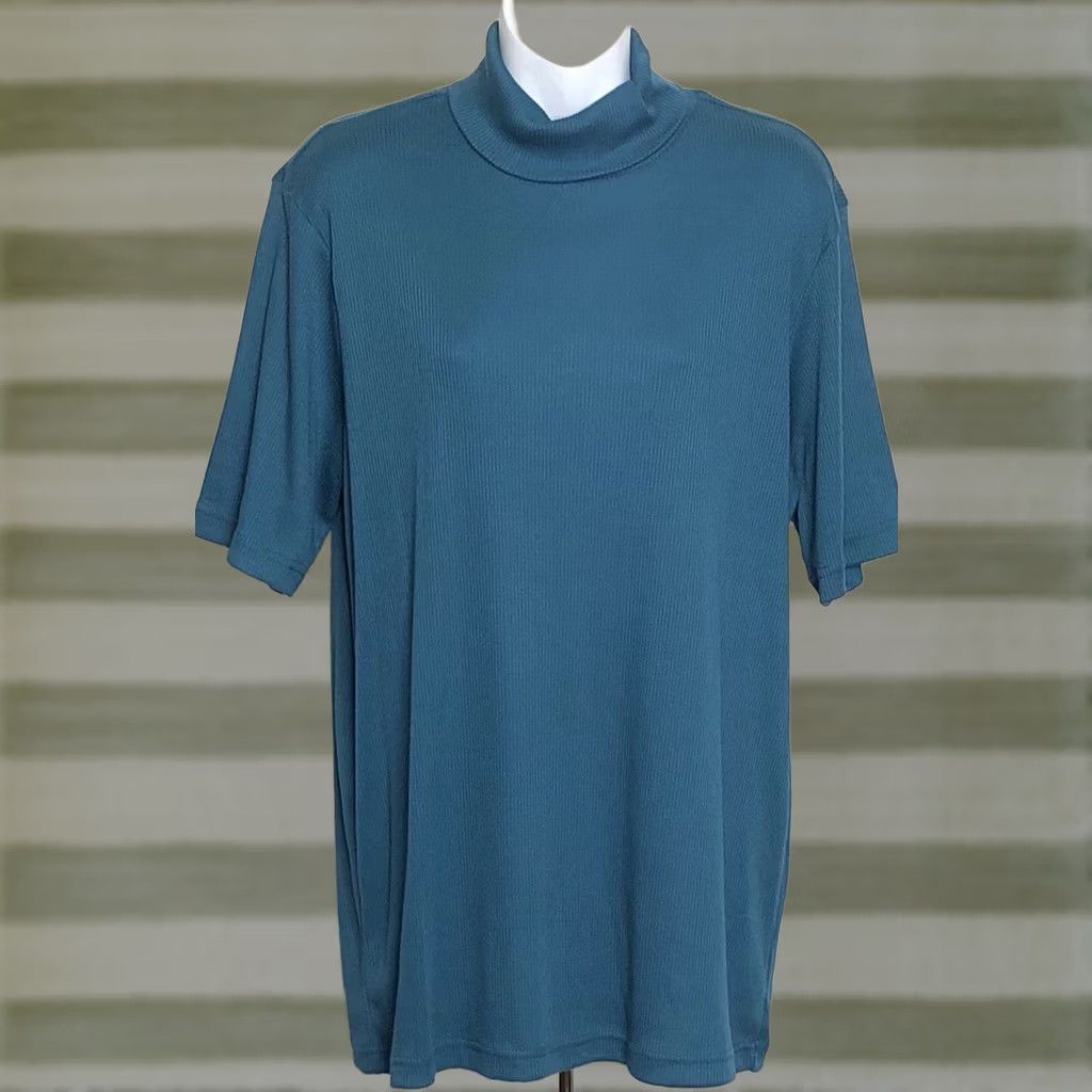 Altea MainStreet Blues Sweater L Teal Turtleneck Ribbed Knit Short Sleeve Classic Size L / US 10 / IT 46 - 1 Thumbnail