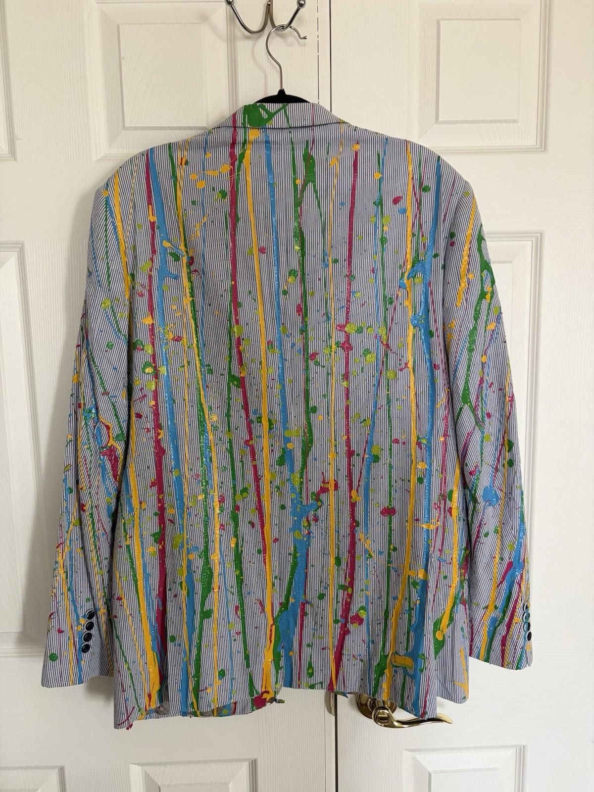 Bespoken Custom Colorful Hand Painted Bespoke Tazio Uomo Blazer Size 42L - 2 Thumbnail