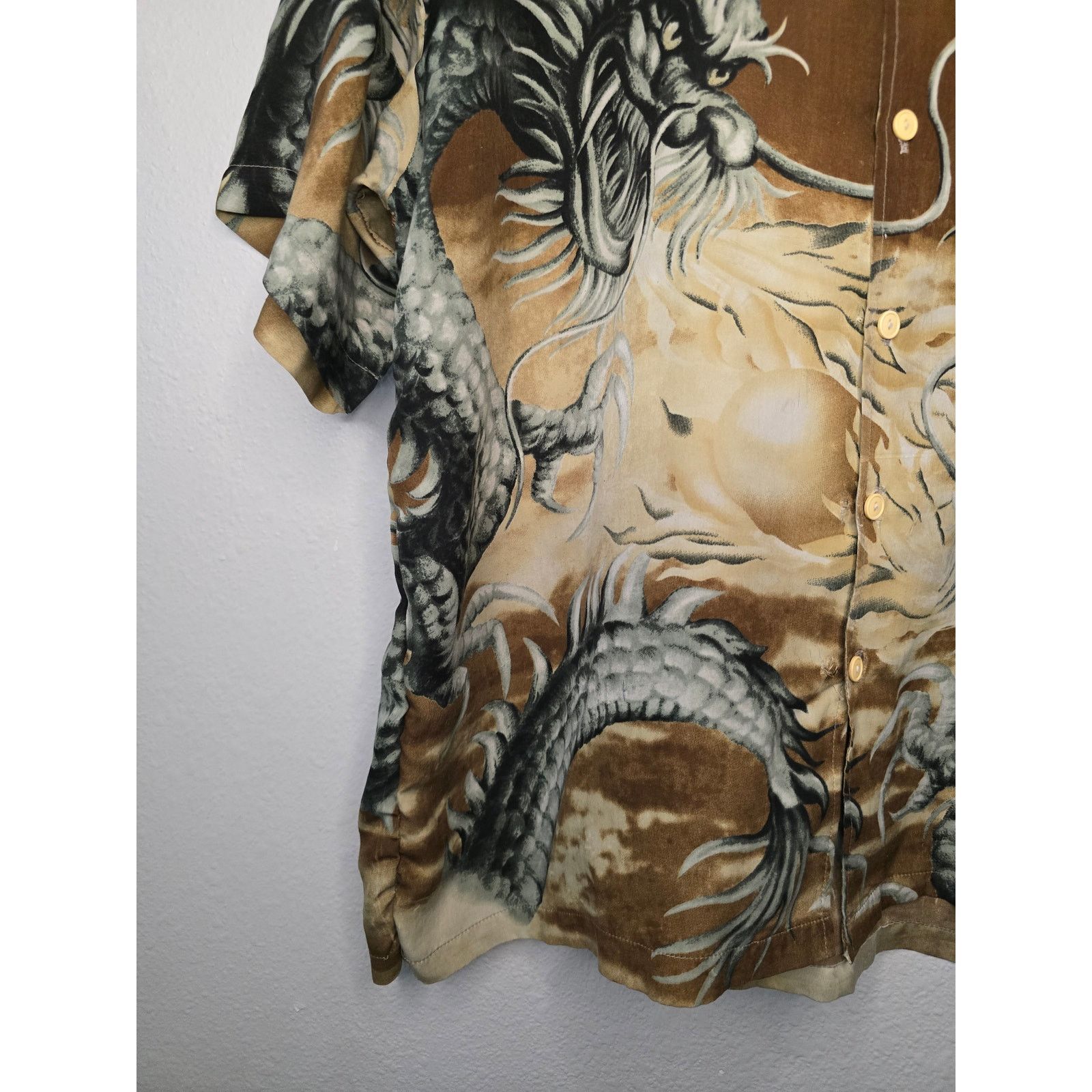 Other Y2K Dragon Shirt Brown Oscar Misa L AOP Button Up Size US L / EU 52-54 / 3 - 3 Thumbnail