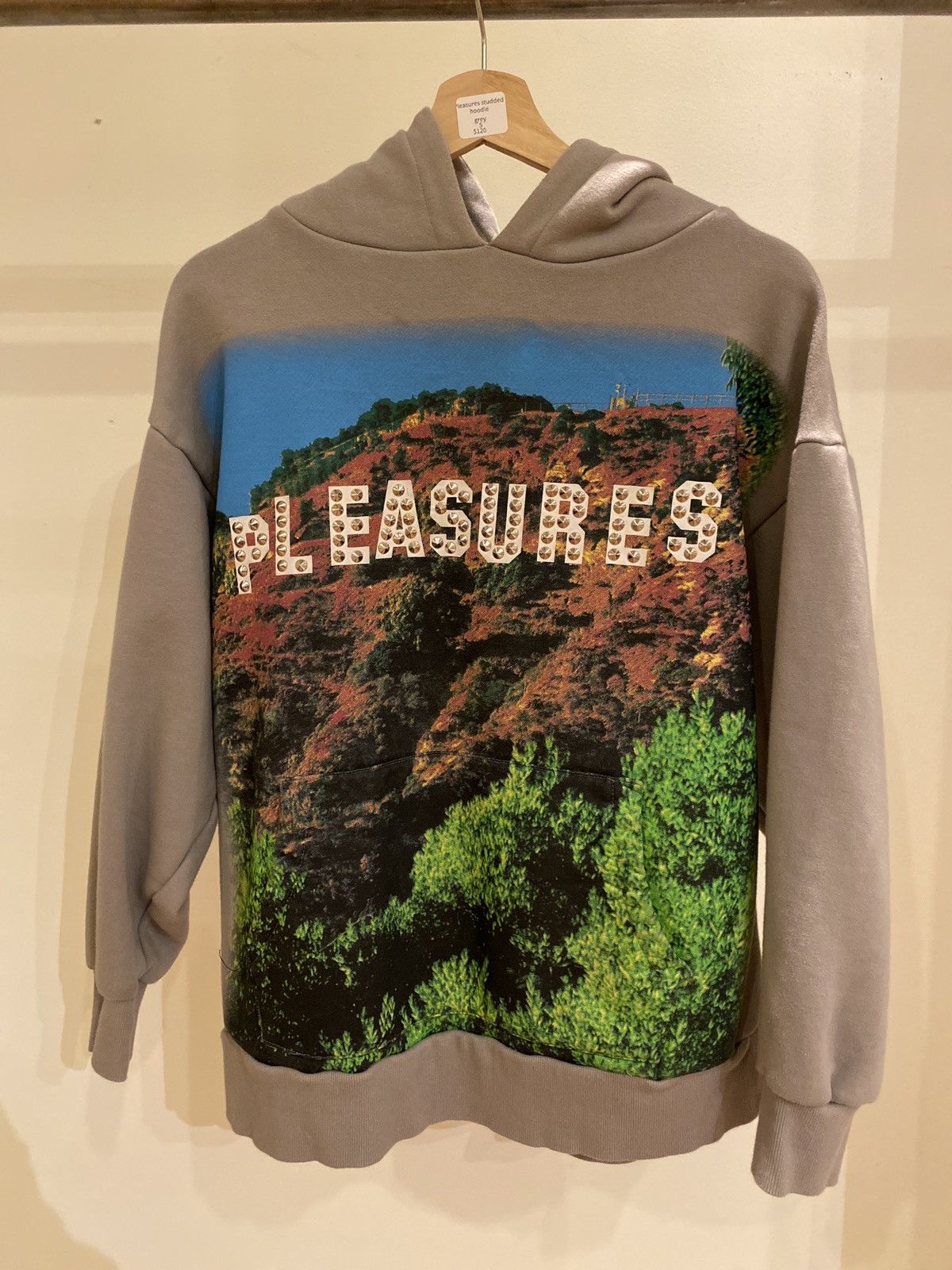 image of Pleasures Studded Hoodie in Grey, Men's (Size Small)