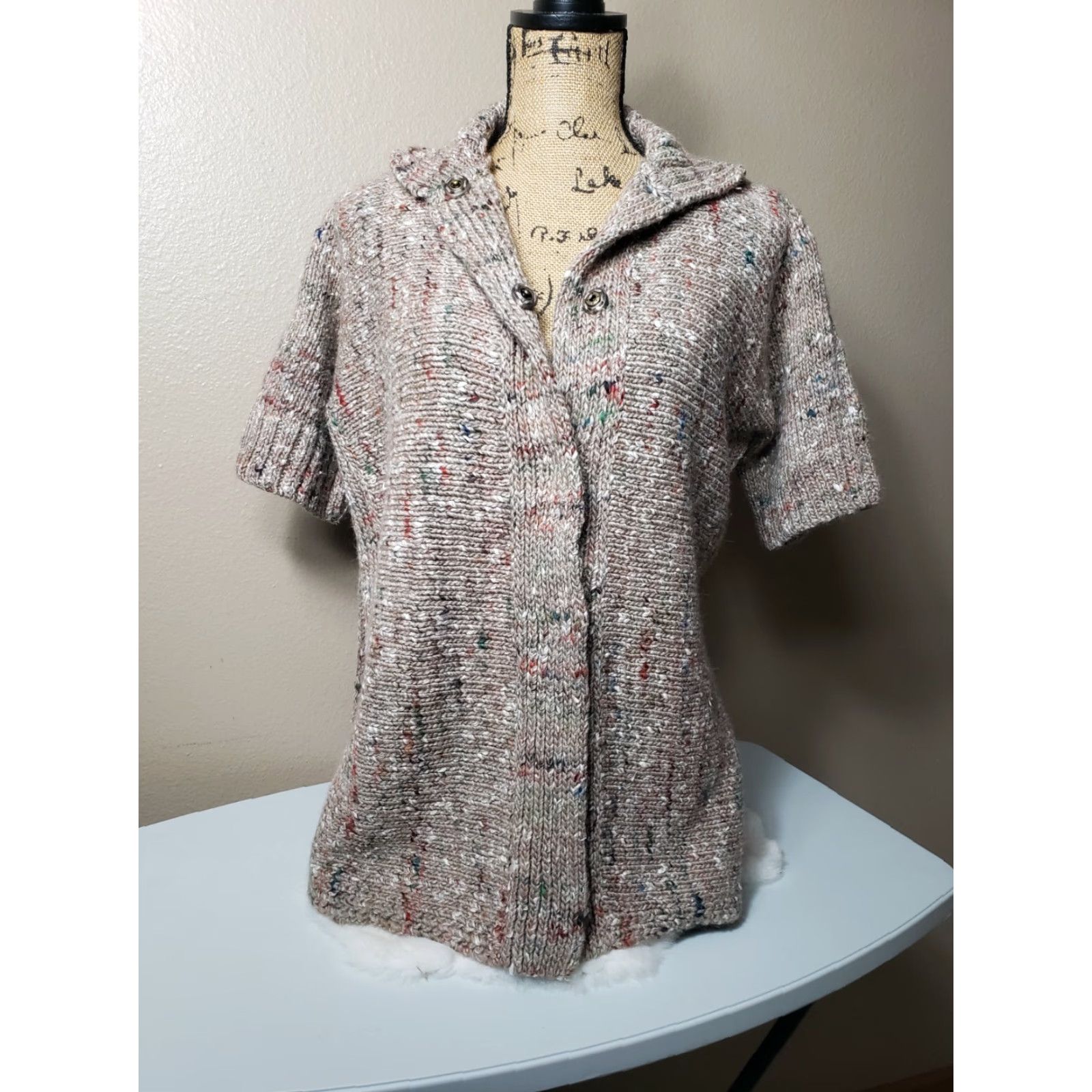 Vintage Lafayette 148 New York Cardigan Knit Wool Blend 1/2 Sleeve Marled -Size PS Beige Womens Cardigan Size S / US 4 / IT 40 - 2 Thumbnail
