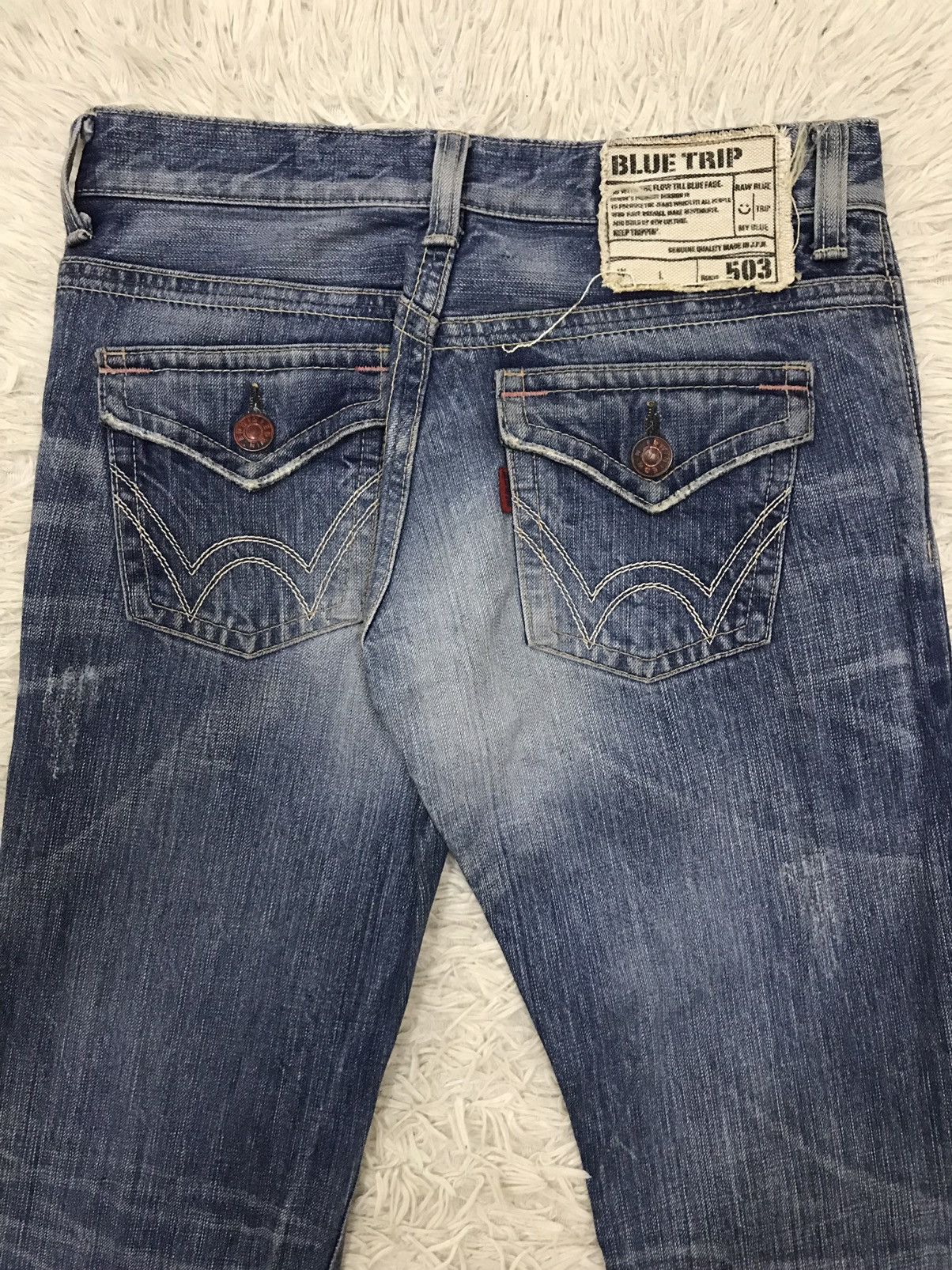 Edwin Vintage Edwin Lot 503 Bluetrip Distressed Design Flare Jeans Size US 30 / EU 46 - 10 Thumbnail