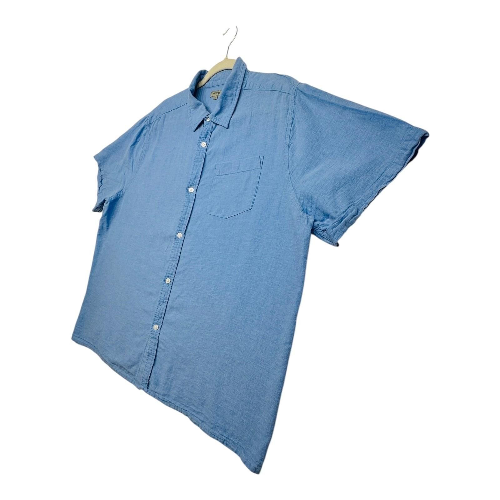 George George Shirt Men's UK Size XL Blue Short Sleeve Linen Pocket Size US XL / EU 56 / 4 - 2 Thumbnail