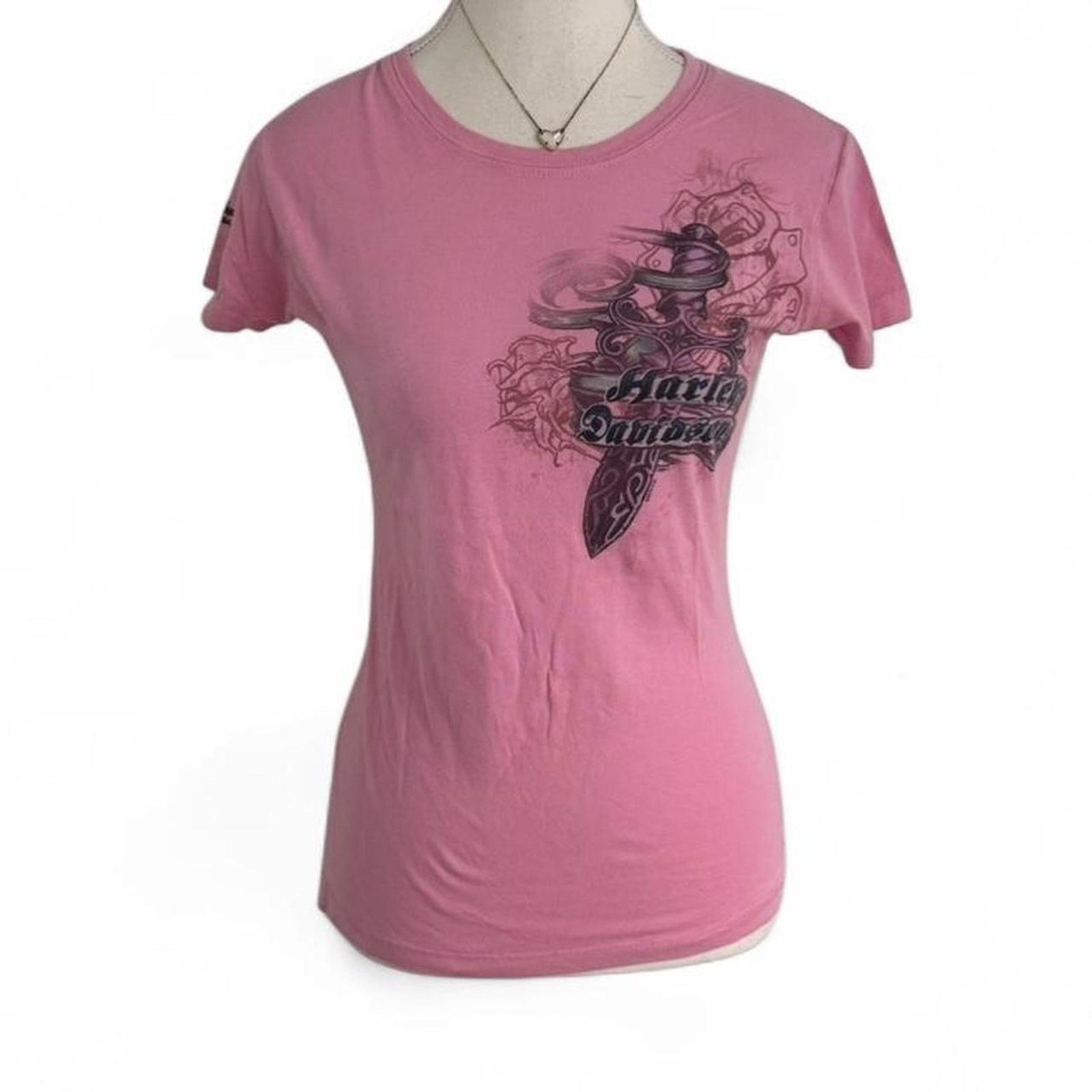 Harley Davidson Harley Davidson Pink Gothic 100% Cotton Fitted Full Size M Size M / US 6-8 / IT 42-44 - 2 Thumbnail