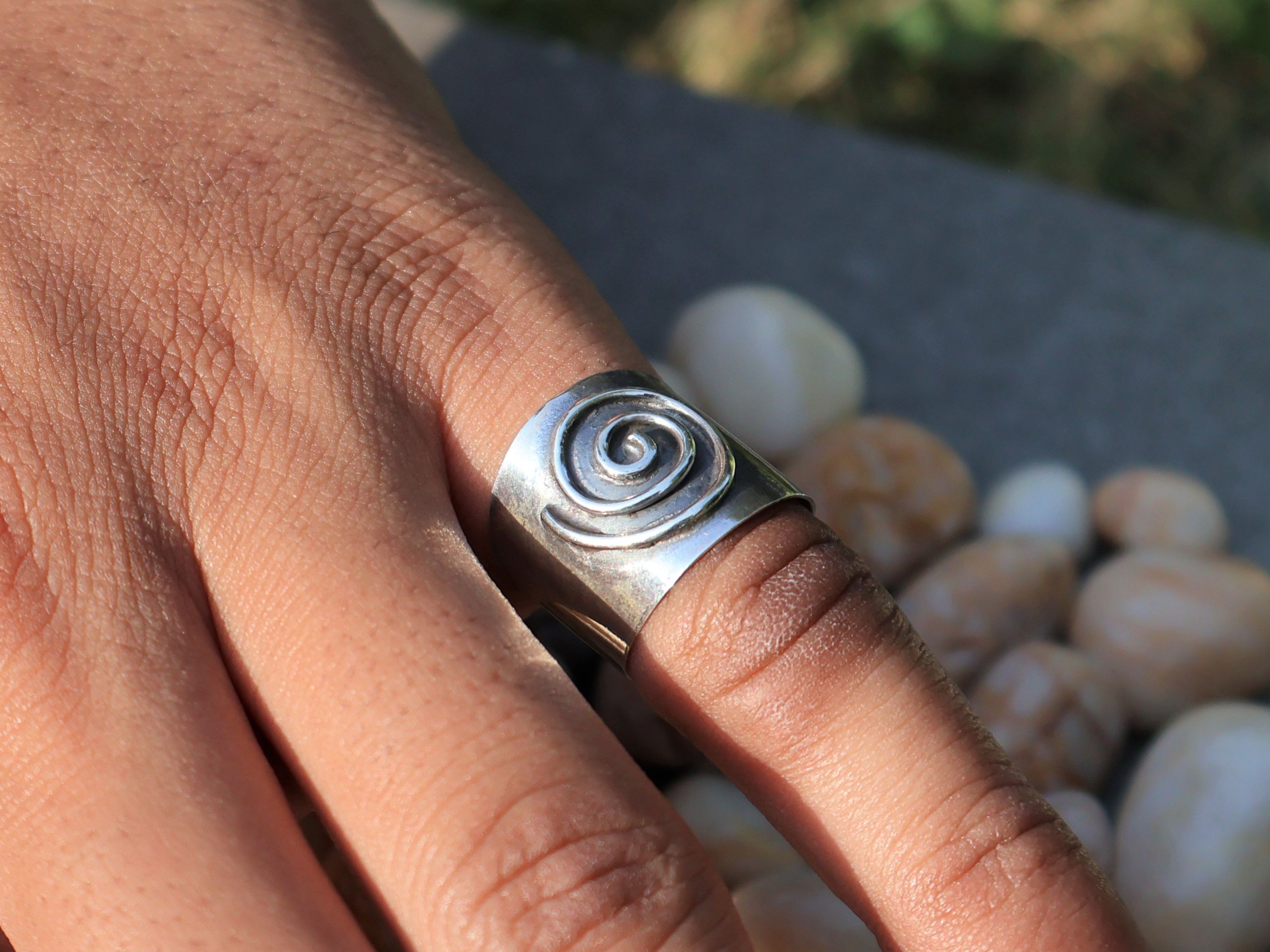 Handmade Spiral Ring, Handmade Sterling Silver Ring, Wide Band Ring Size ONE SIZE - 6 Thumbnail