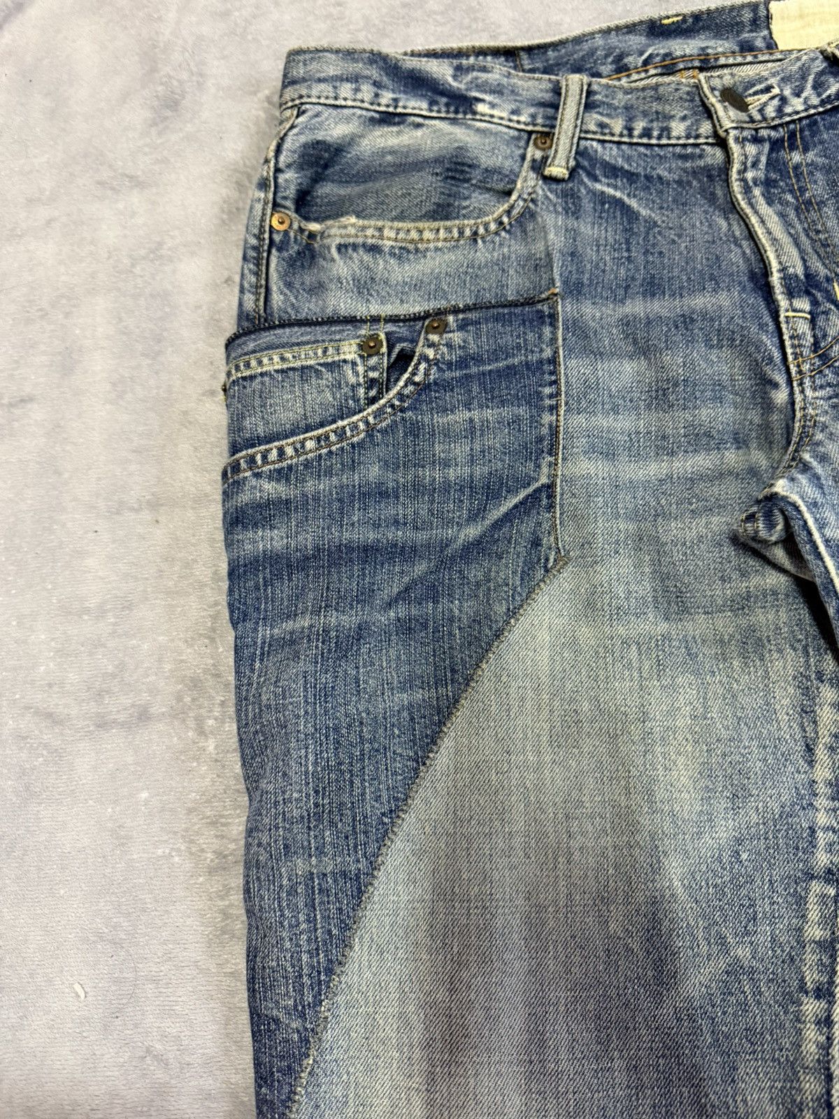 Japanese Brand × Le Grande Bleu (L.G.B.) Antgauge Japan Asymmetrical Pocket Double Waist Fade Jeans Size US 32 / EU 48 - 5 Thumbnail