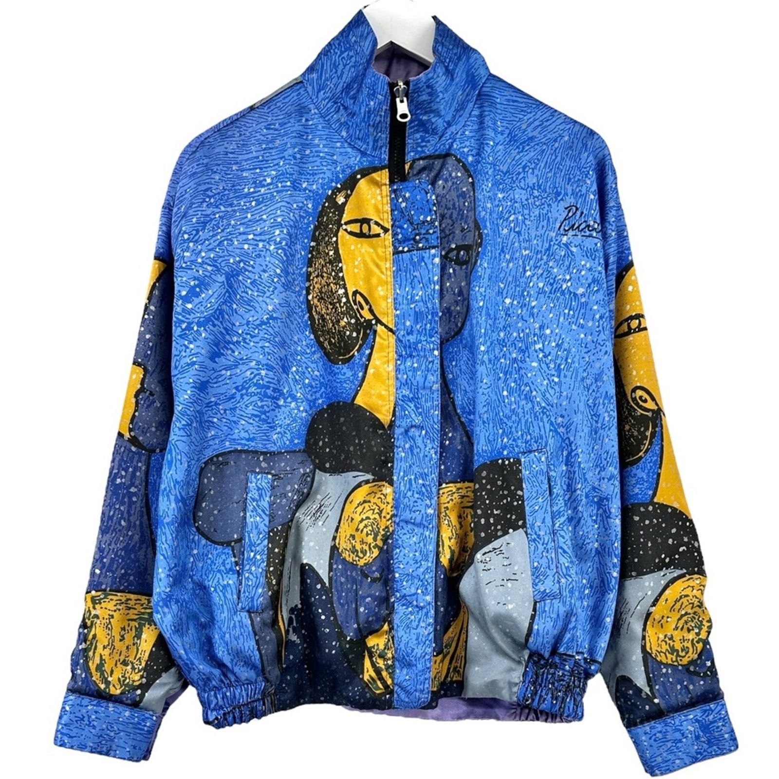 Vintage RARE Vintage Blue Purple Picasso Satin Zip Up Light Jacket Size US L / EU 52-54 / 3 - 1 Thumbnail