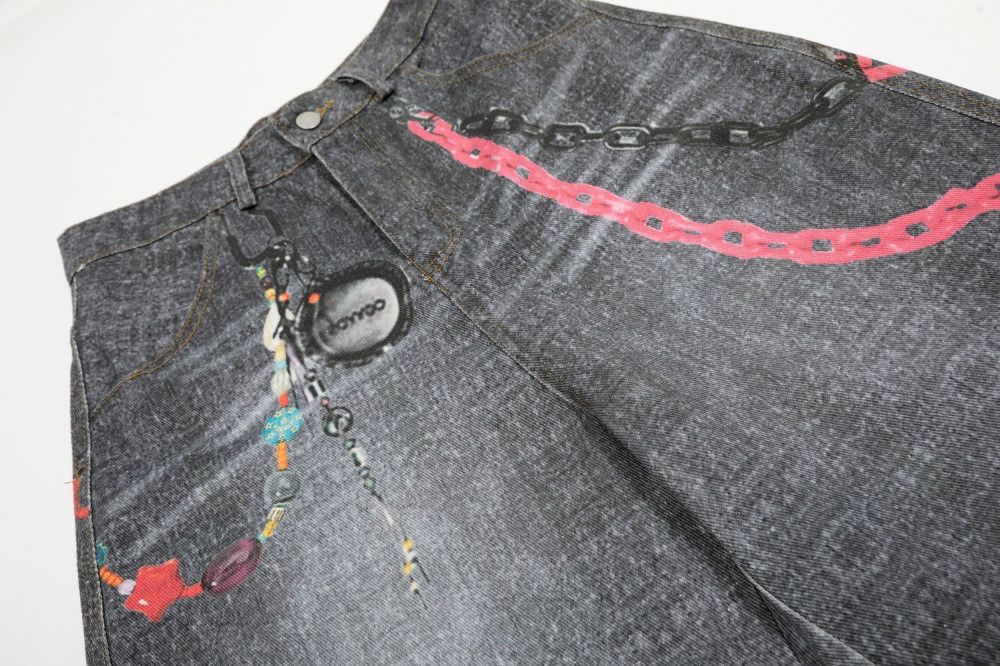 Jean Distressed punk chain digital print denim shorts y2k Size US 32 / EU 48 - 4 Thumbnail