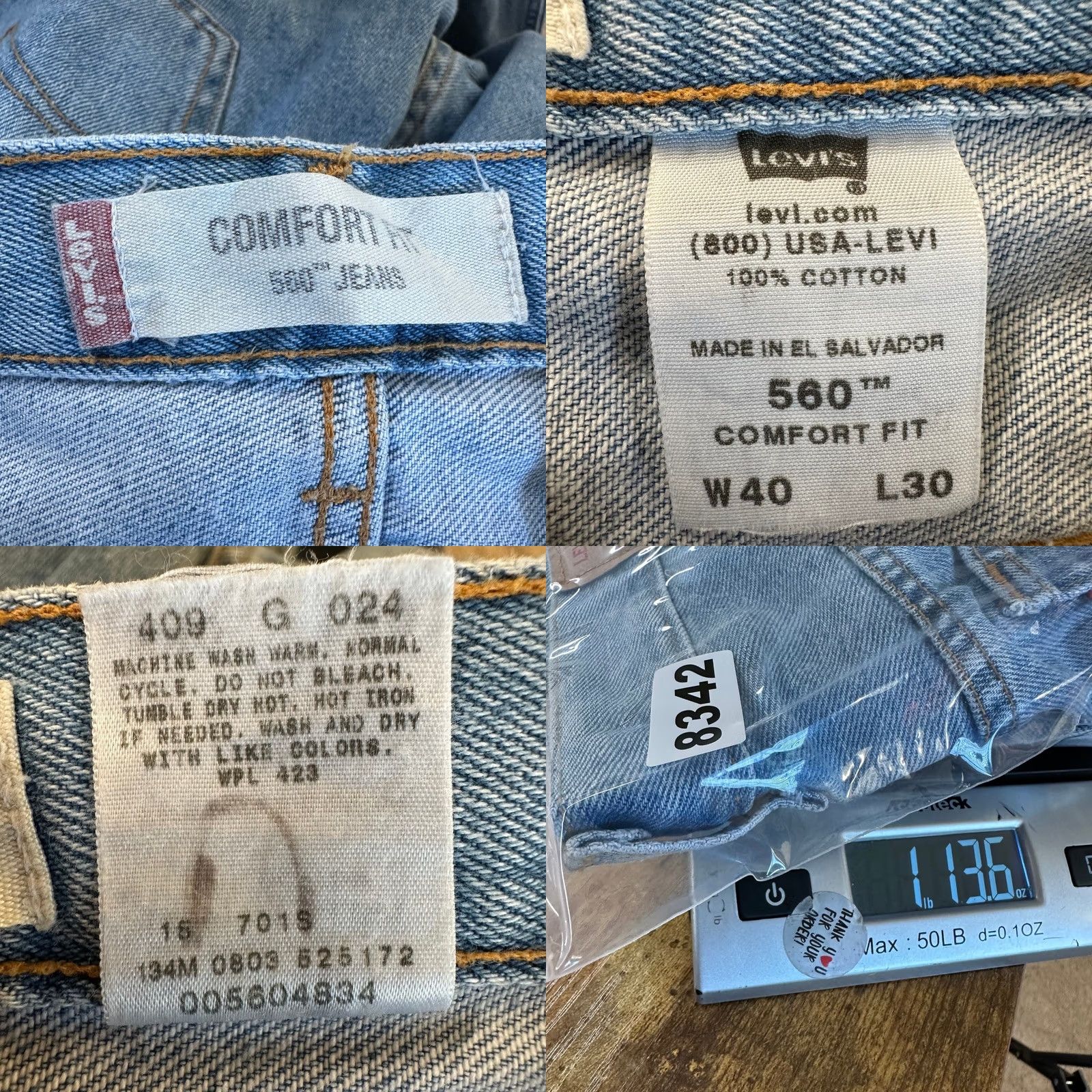 Levi's Levi's 560 Jeans Mens 40x30 Light Wash Tapered Leg 5-Pocket Denim Blue Comfort Fit Regular Inseam 28 Jeans Size US 40 / EU 56 - 8 Thumbnail