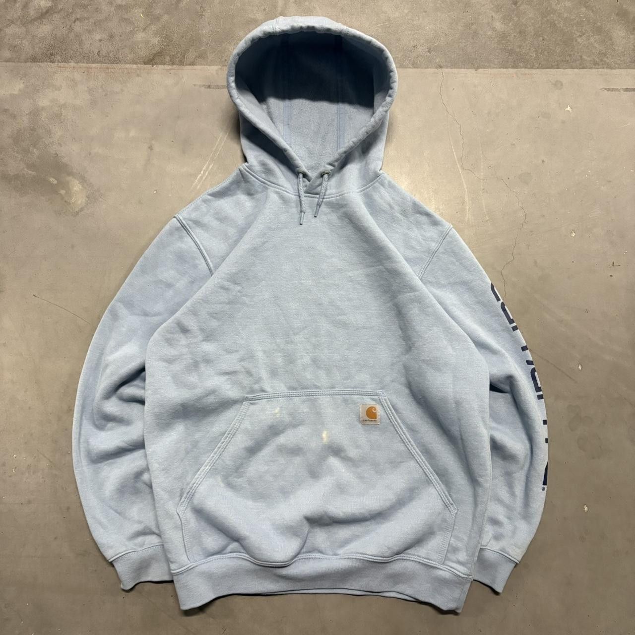 Carhartt CRAZY Vintage Y2K/2000s Carhartt Loose Fit Faded Blue Workwear Skater Hoodie! Size US M / EU 48-50 / 2 - 1 Thumbnail