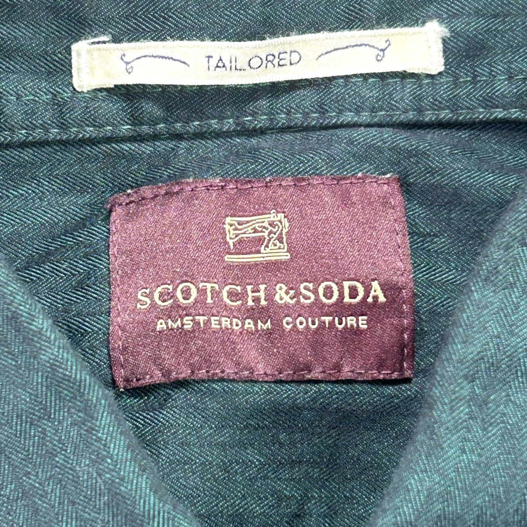 Scotch & Soda Scotch & Soda Shirt Mens L Green Herringbone Button-Down Long Sleeve Casual Size US L / EU 52-54 / 3 - 5 Thumbnail