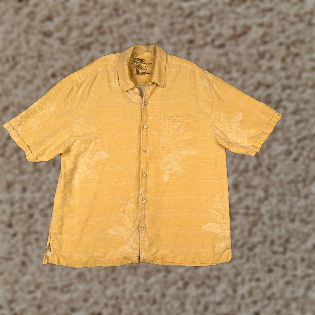 Vintage Jamaica Jaxx Shirt Men XL Yellow Floral Hawaiian 100% Silk Button Up, Button-Up, Aloha, Beach, Vacation, Resort, Casual Shirt Womens? Size US XL / EU 56 / 4 - 1 Thumbnail