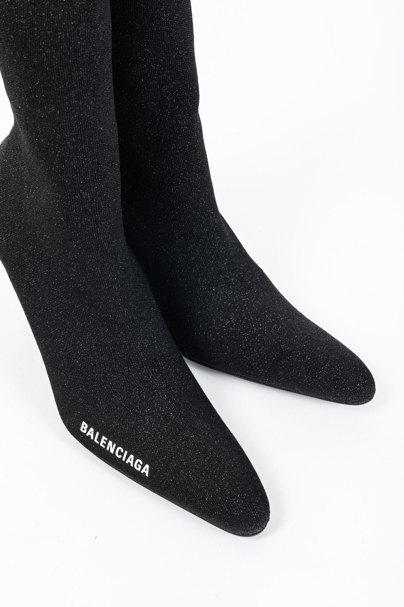Balenciaga Balenciaga Knife 80 Black Glittered Stretch-Knit Ankle Boots Size US 4.5 / IT 34.5 - 6 Thumbnail