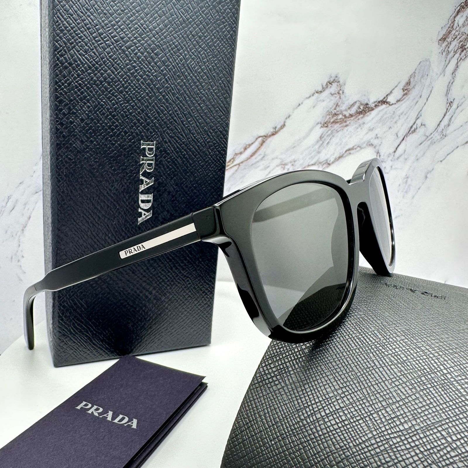 Prada New PRADA Sunglasses Black Acetate Square Silver Metal Size ONE SIZE - 3 Thumbnail