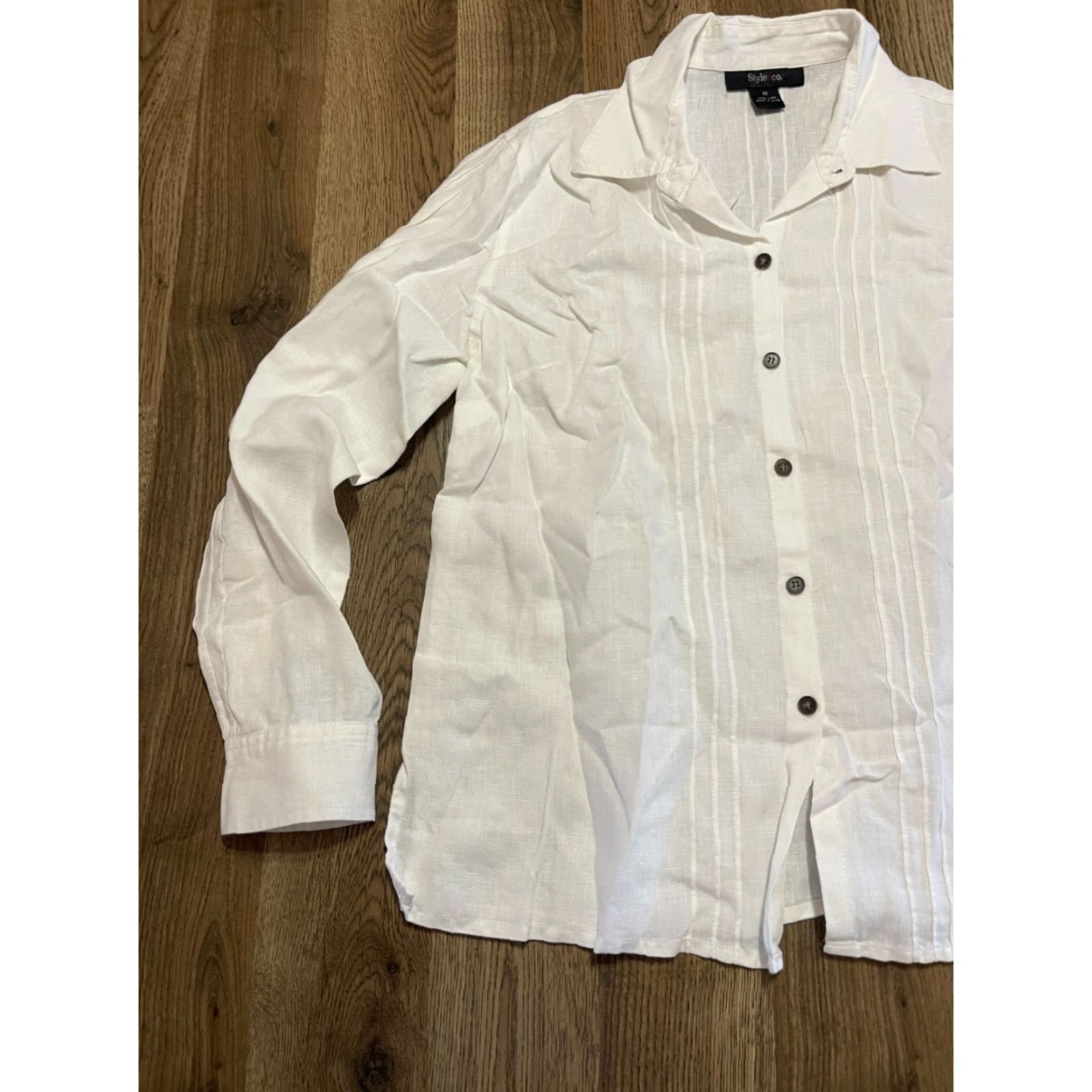 Vintage Style&Co. Shirt, Women's Size 10, White, Button-Up, Long Sleeve, Casual, Regular, Fall/Spring/Summer, Women, Style&Co. Size L / US 10 / IT 46 - 3 Thumbnail