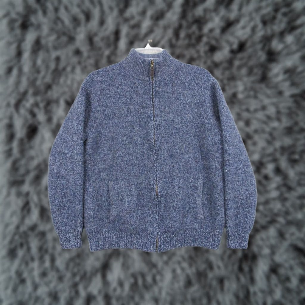 Vintage L.L. Bean Sweater Mens XL Blue Full Zip Mock Neck Pockets Wool Knit Size US XL / EU 56 / 4 - 1 Thumbnail